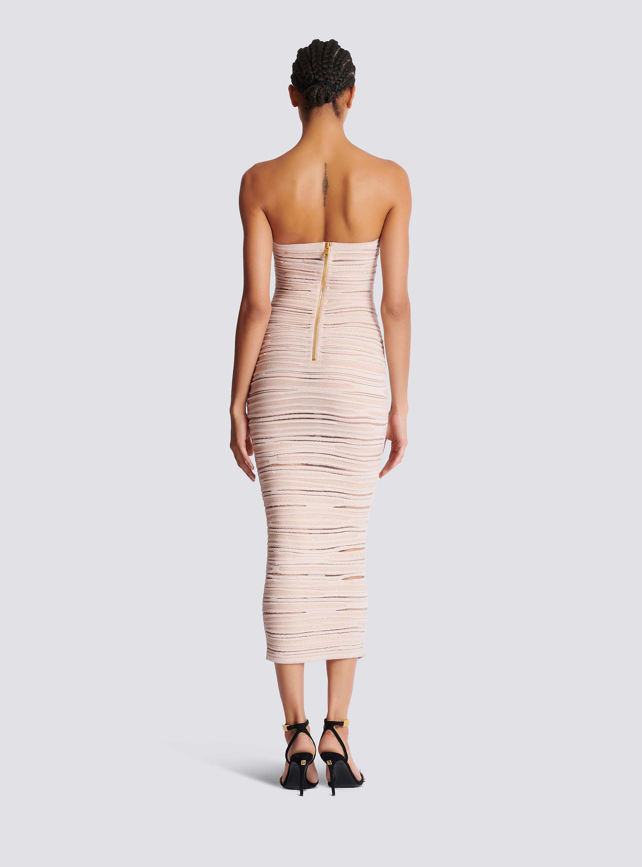 Strapless dress in shiny rolled knit
