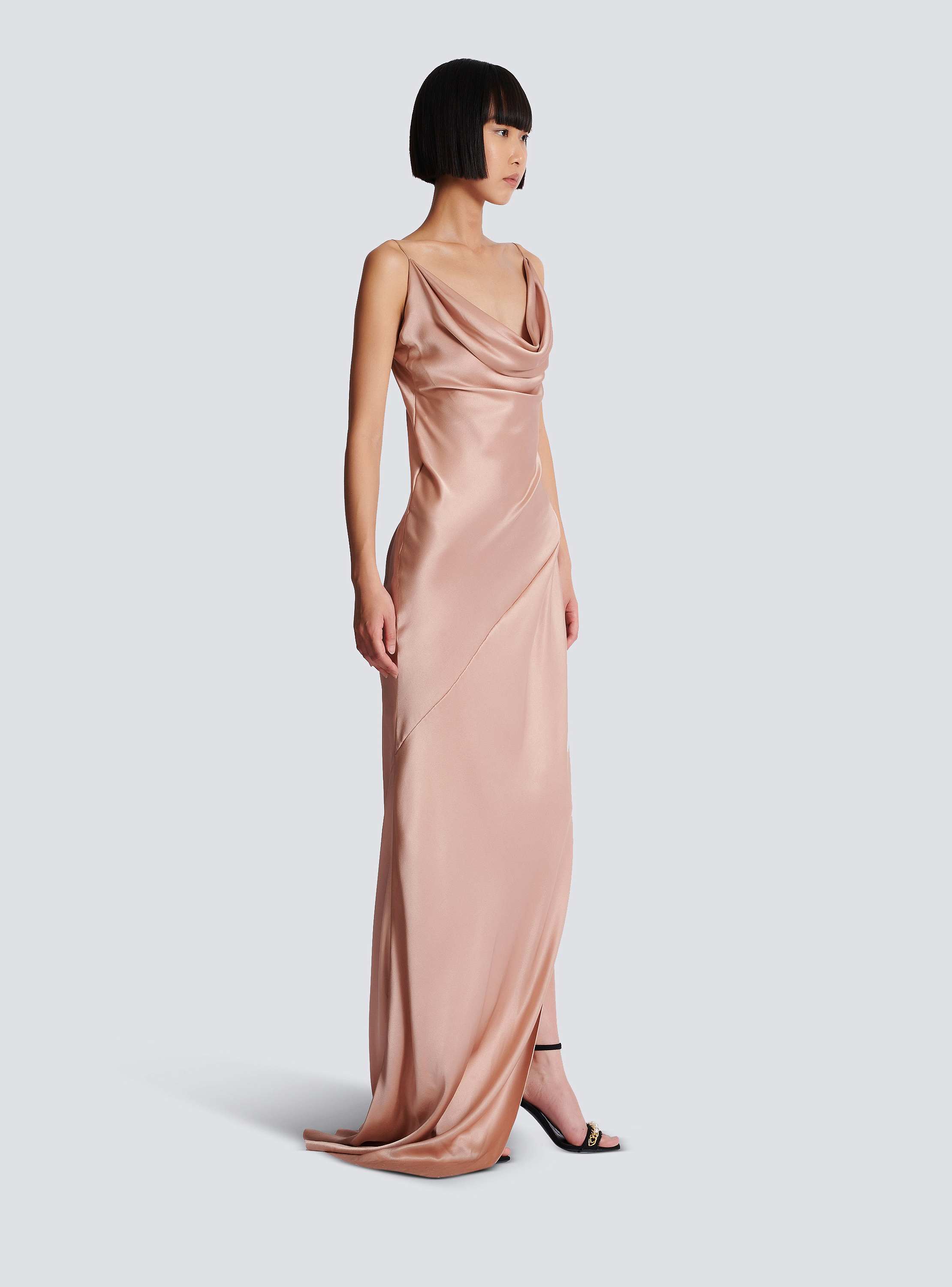 Draped satin slit dress