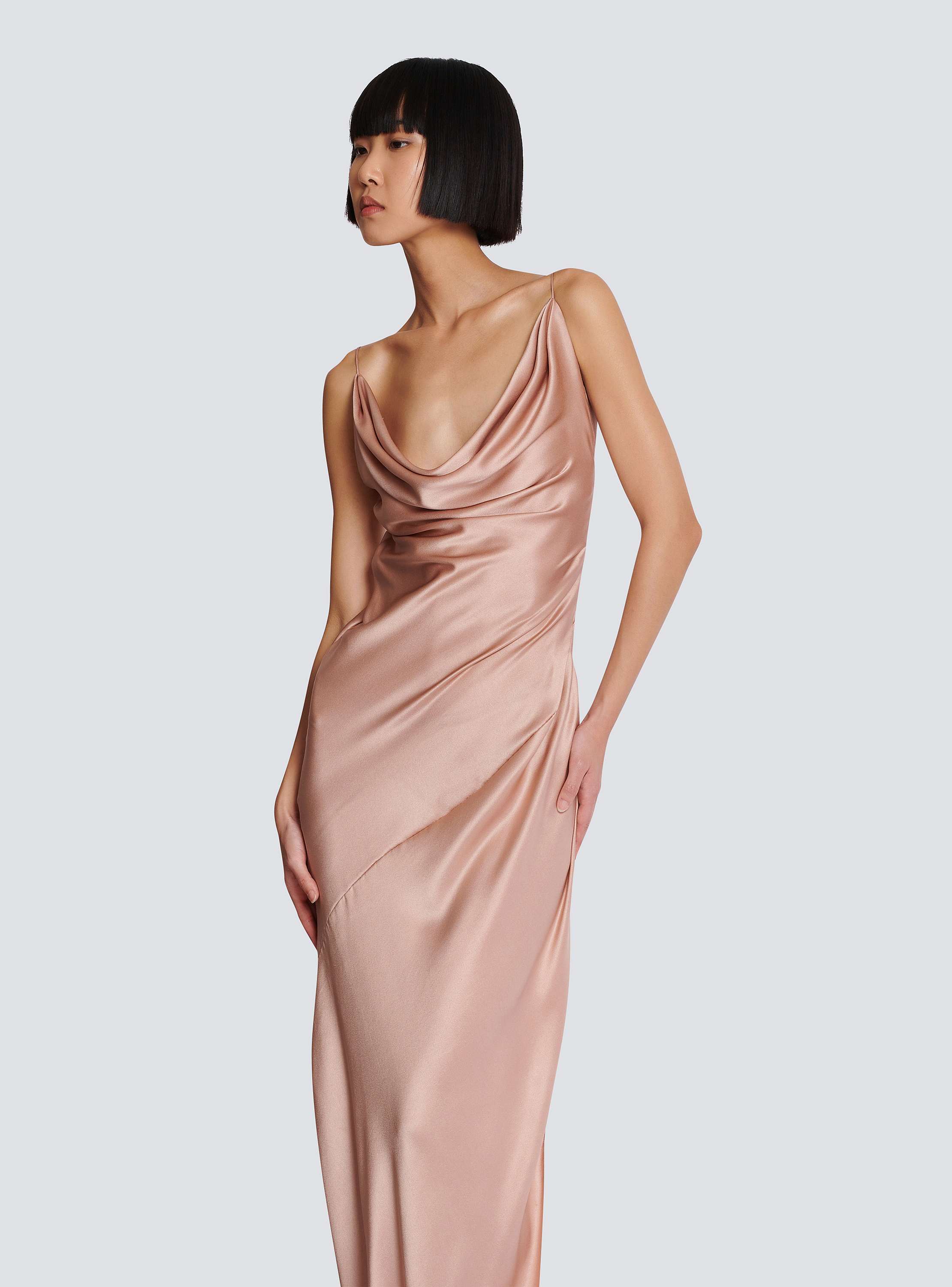 Draped satin slit dress beige beige - Women | BALMAIN