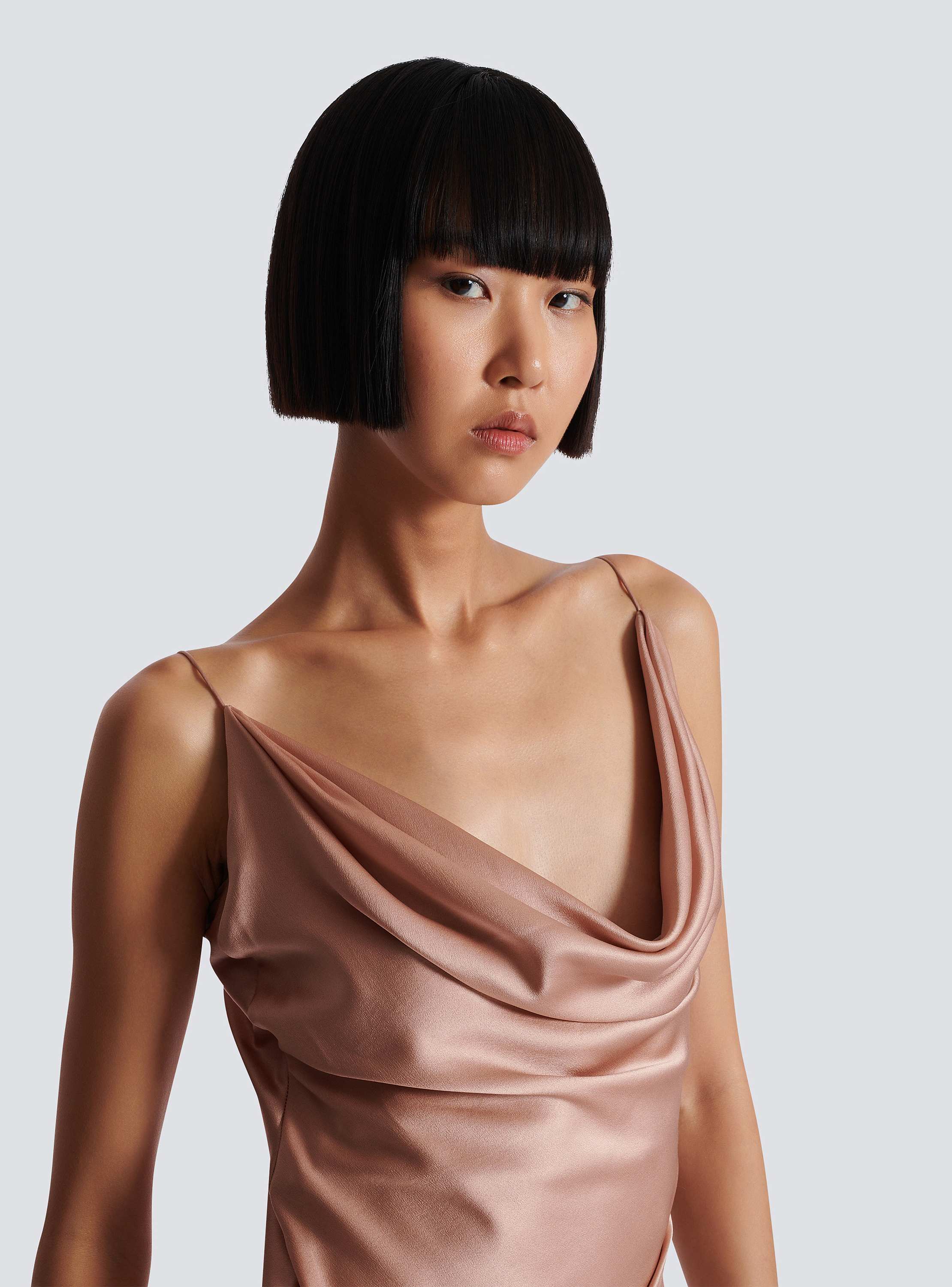 Draped satin slit dress