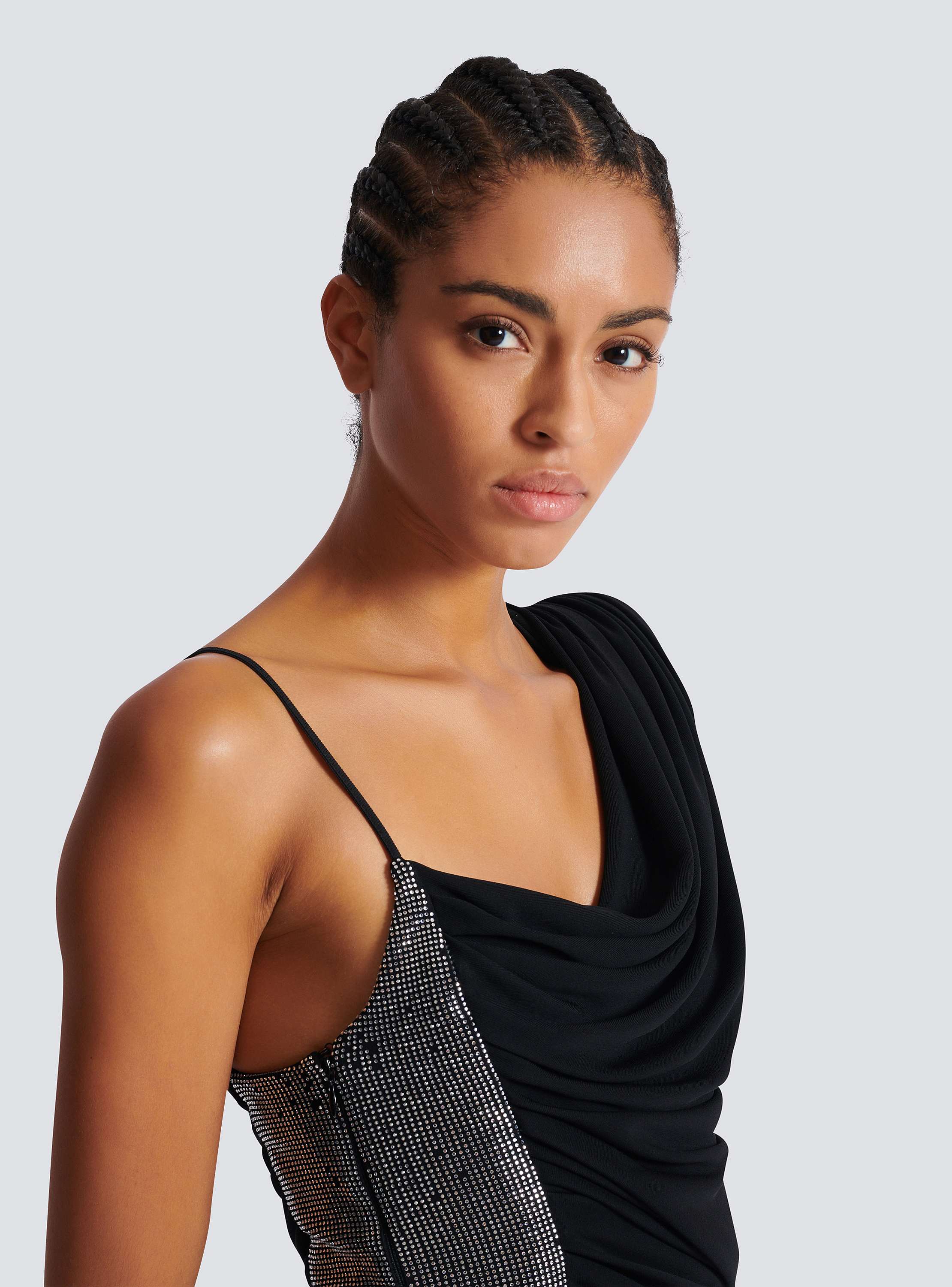 Draped asymmetrical two-material dress black black - Women