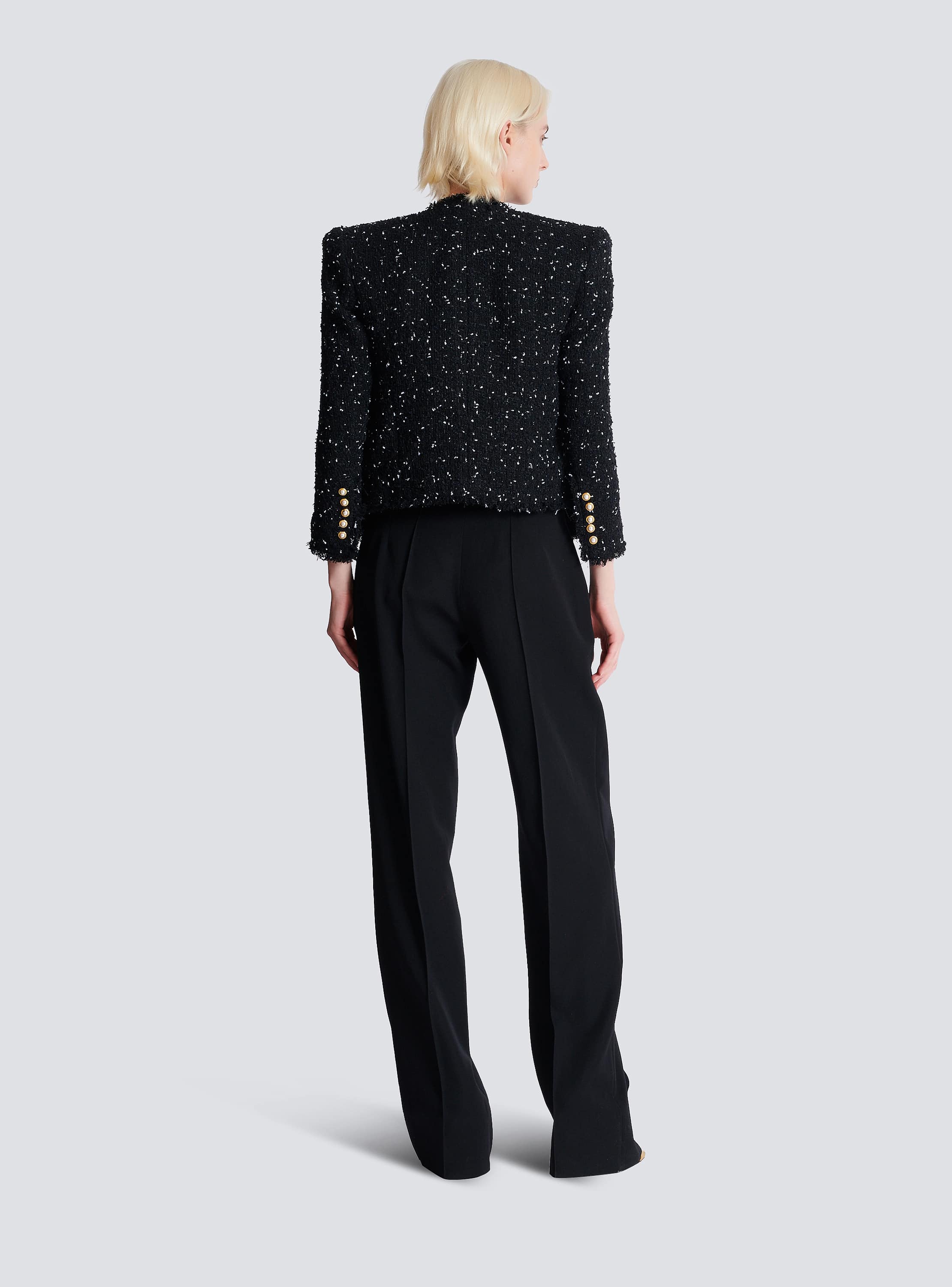 Cropped 8-button jacket in polka-dot tweed - Women | BALMAIN