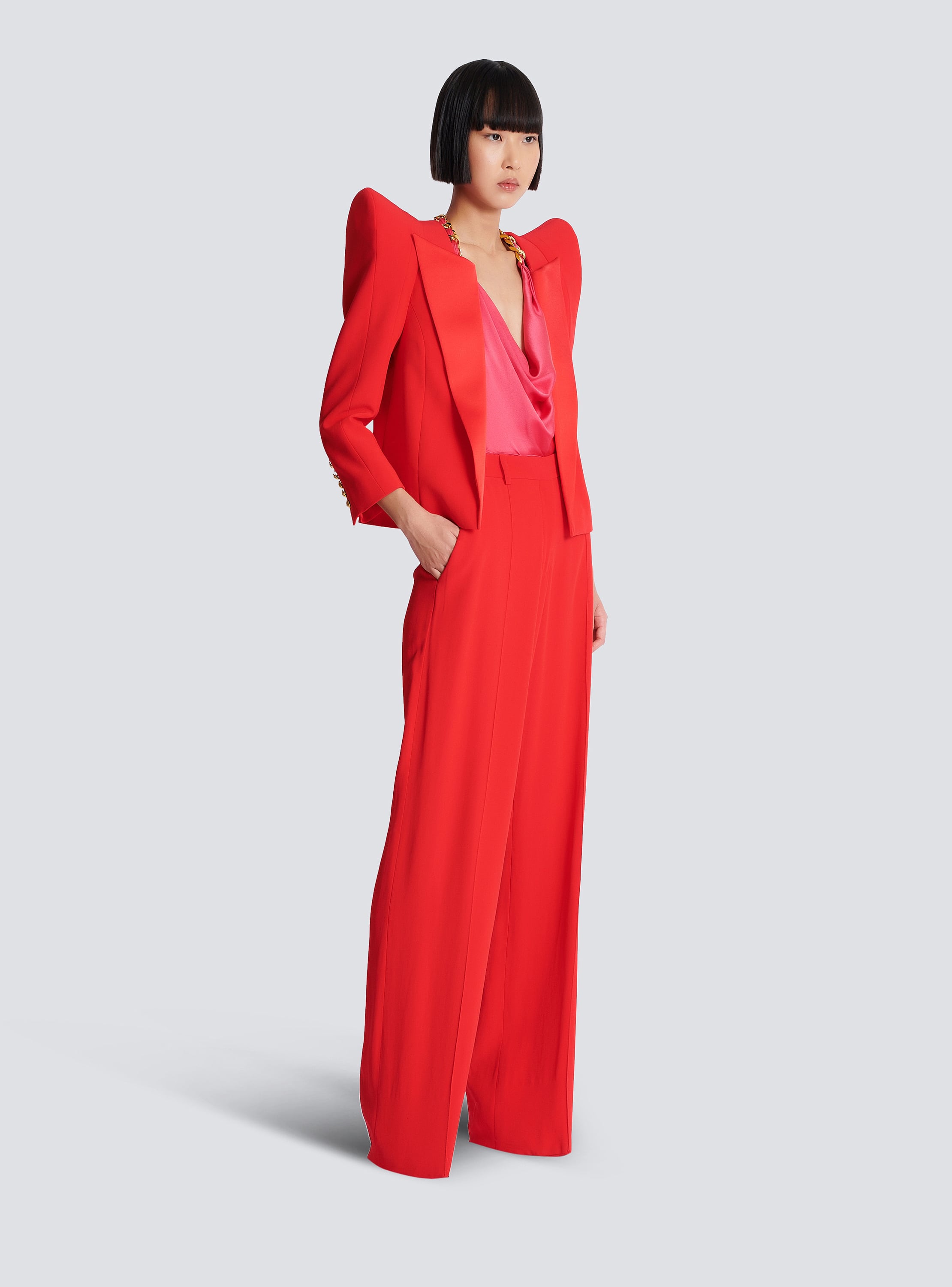 ジャケット BALMAIN Women Outer EF1SK725LD01 3 RED Short quilted leather dress red red - Women | BALMAIN
