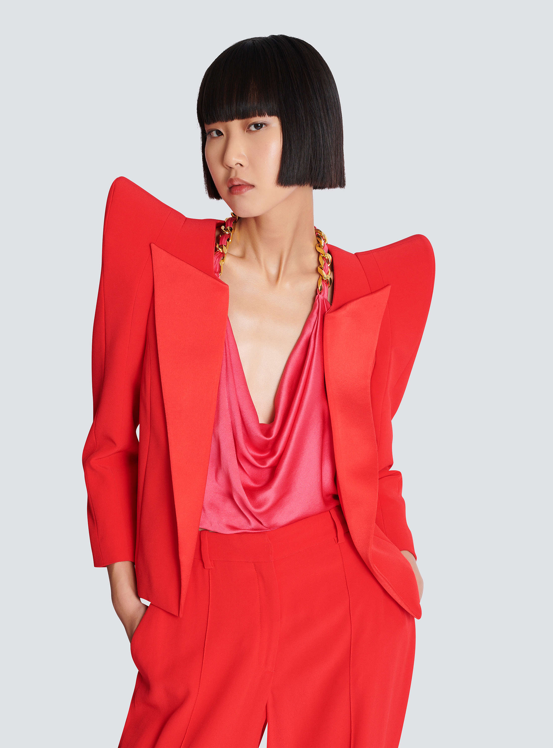 ジャケット BALMAIN Women Jackets EF1SK725LD01 RED Quilted lambskin edge-to-edge jacket red red - Women | BALMAIN