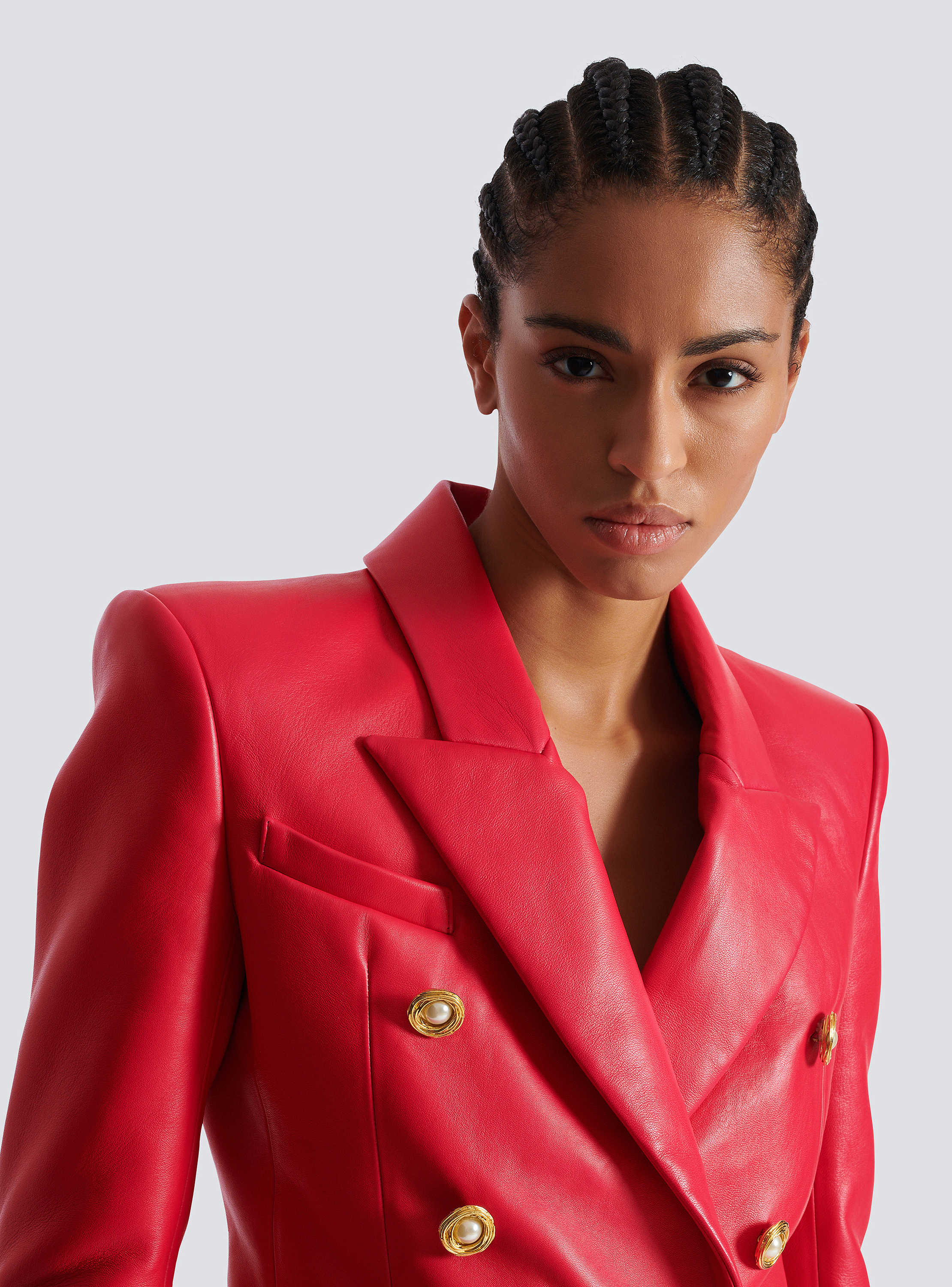 Cropped lambskin 6-button jacket