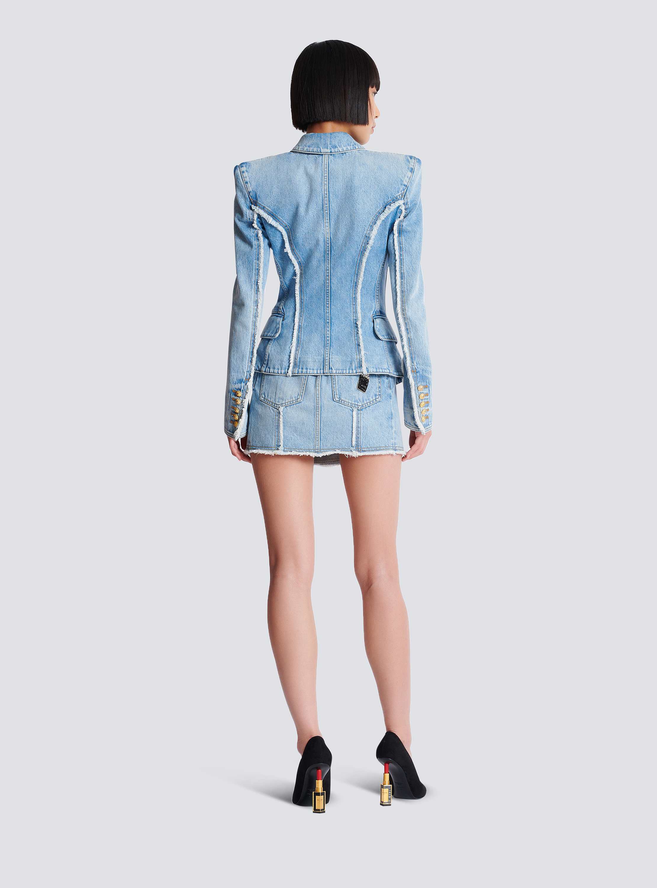 BALMAIN ボタンテーラードデニムジャケット EF0SG220DF75 6FC 6-button tailored denim jacket - Women | BALMAIN