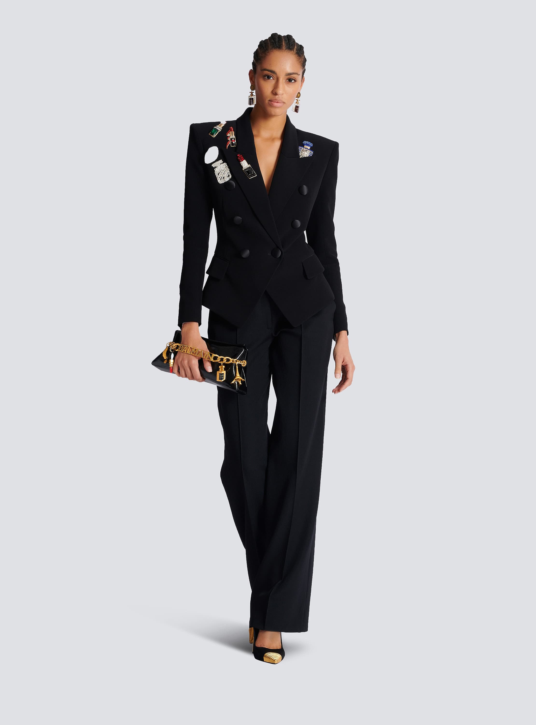 Fitted 6-button jacket with patches black - Women | BALMAIN