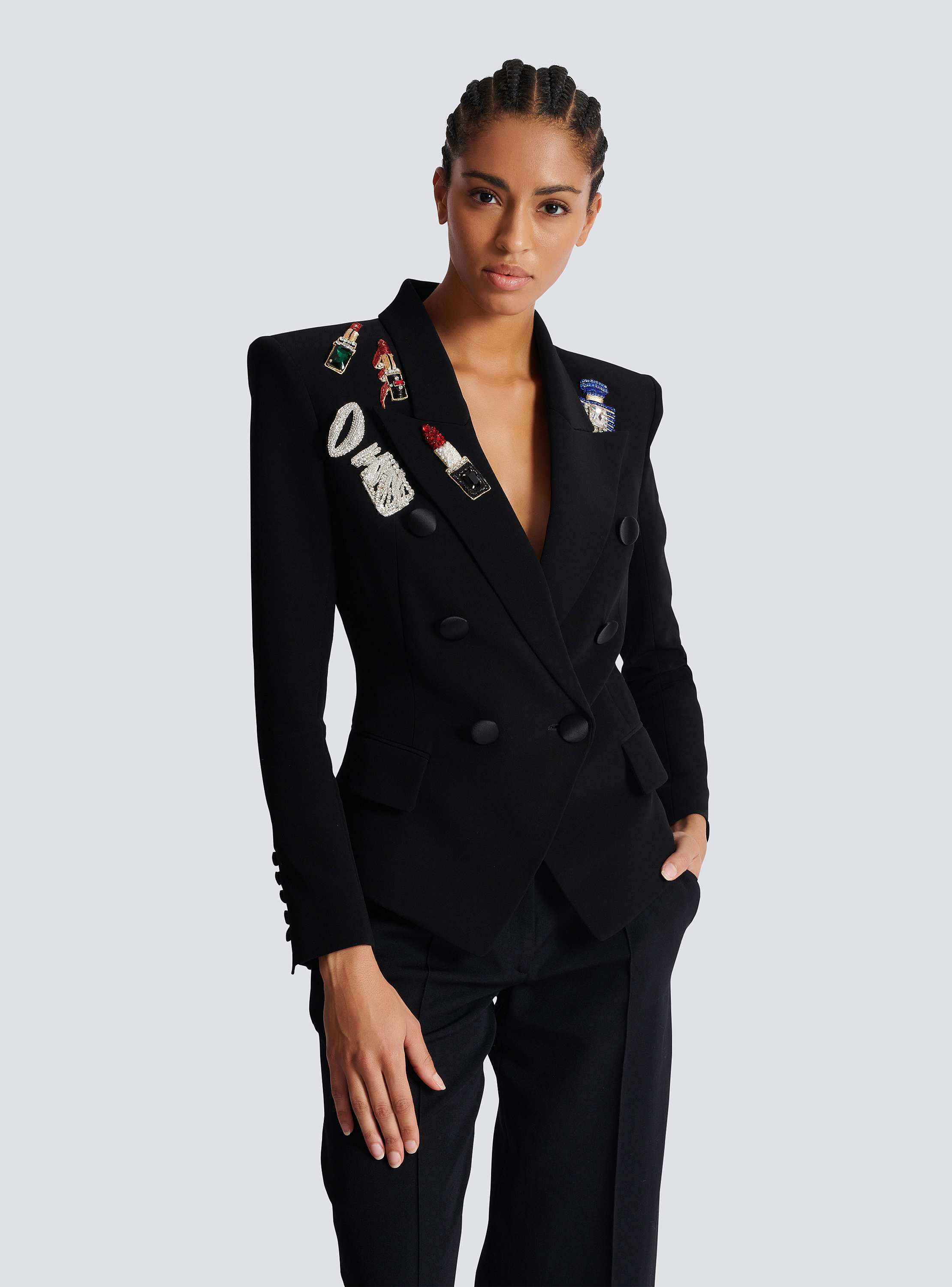 スーツ BALMAIN Women Suit Jackets DF1SE055WC090PA Black 22590049_52525163_600.jpg