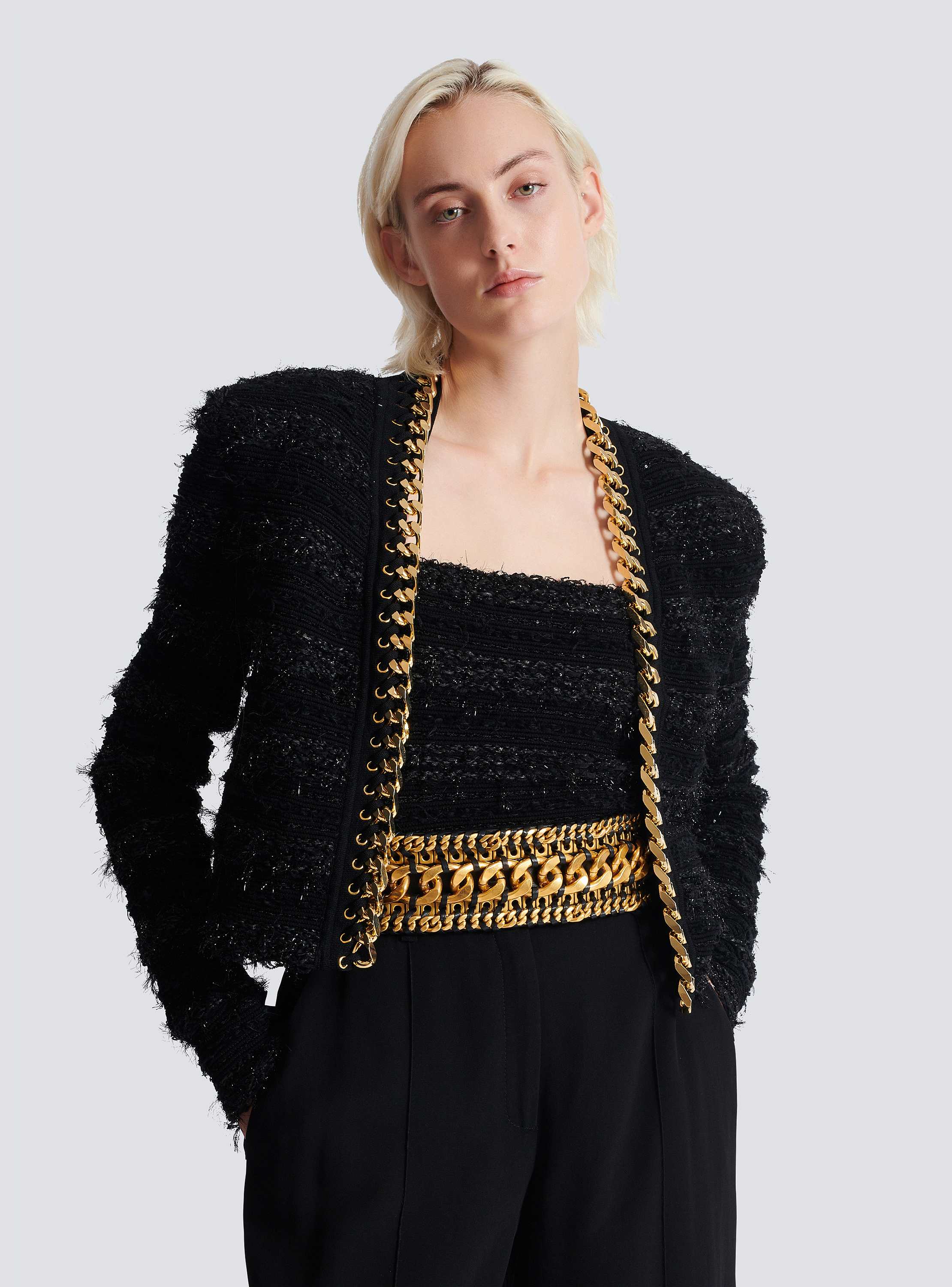 Edge-to-edge knit jacket with chain - Women | BALMAIN