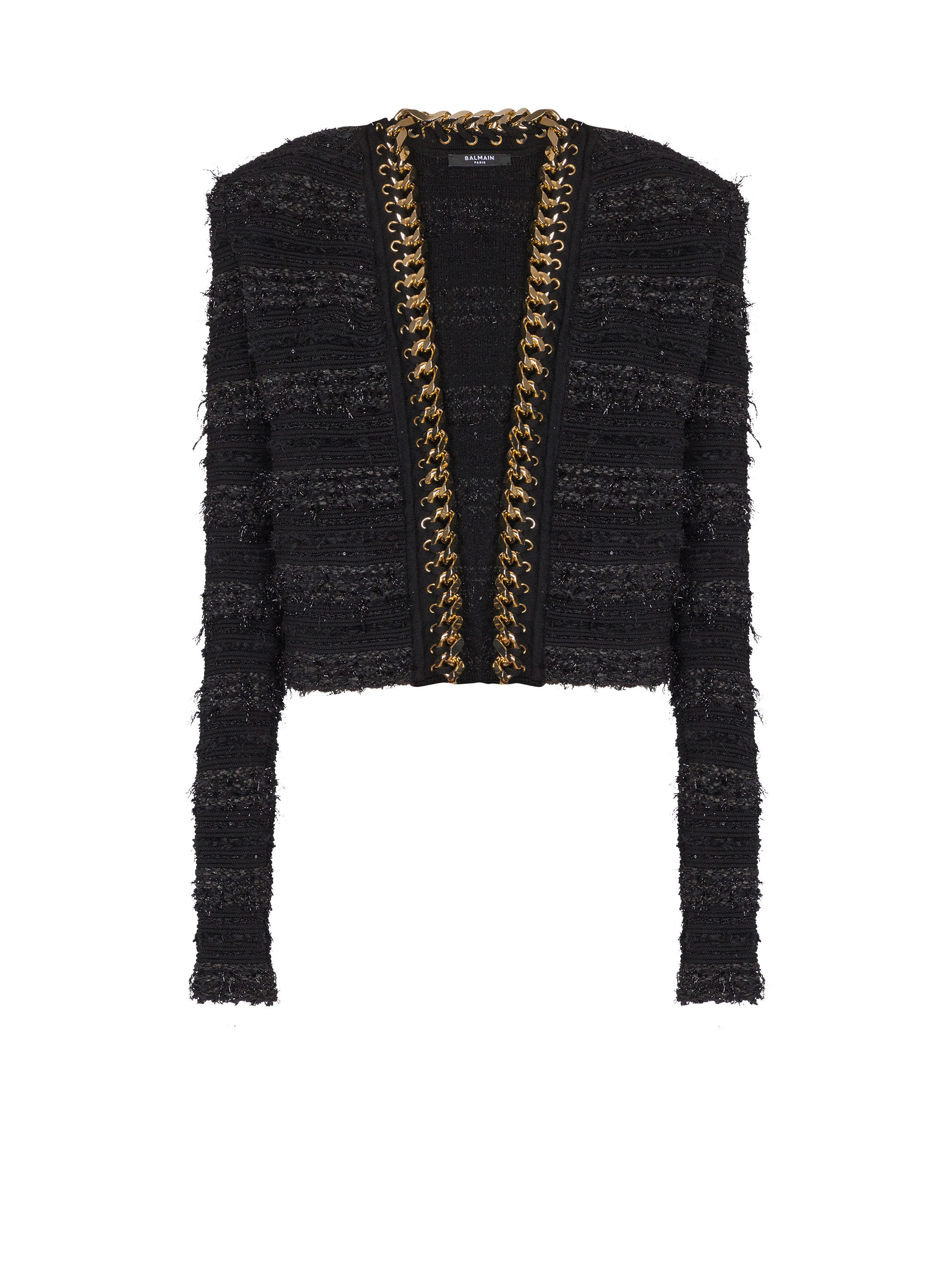 Edge-to-edge knit jacket with chain