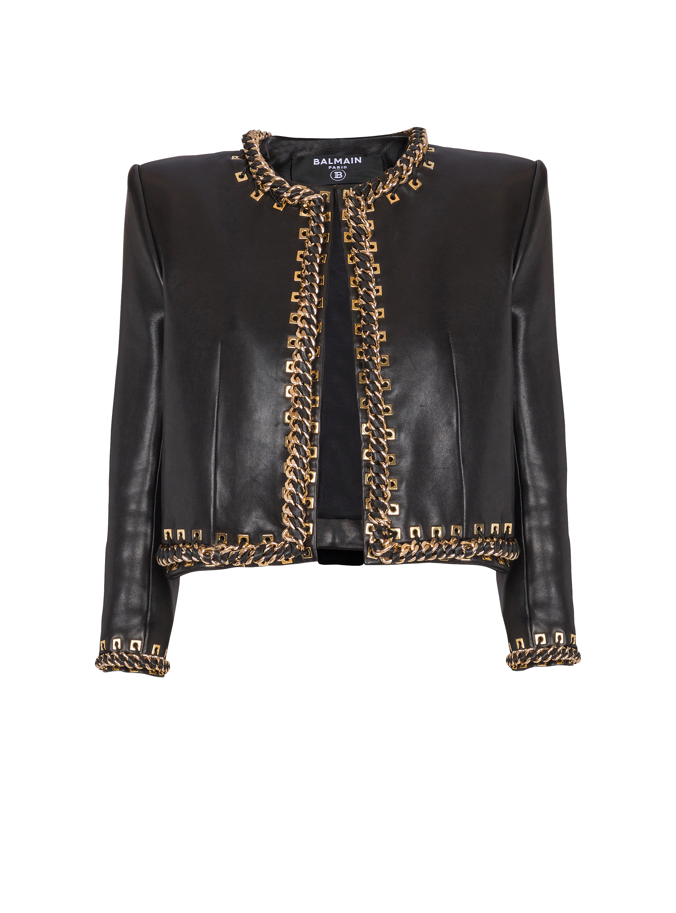 Lambskin edge-to-edge jacket with chain trim
