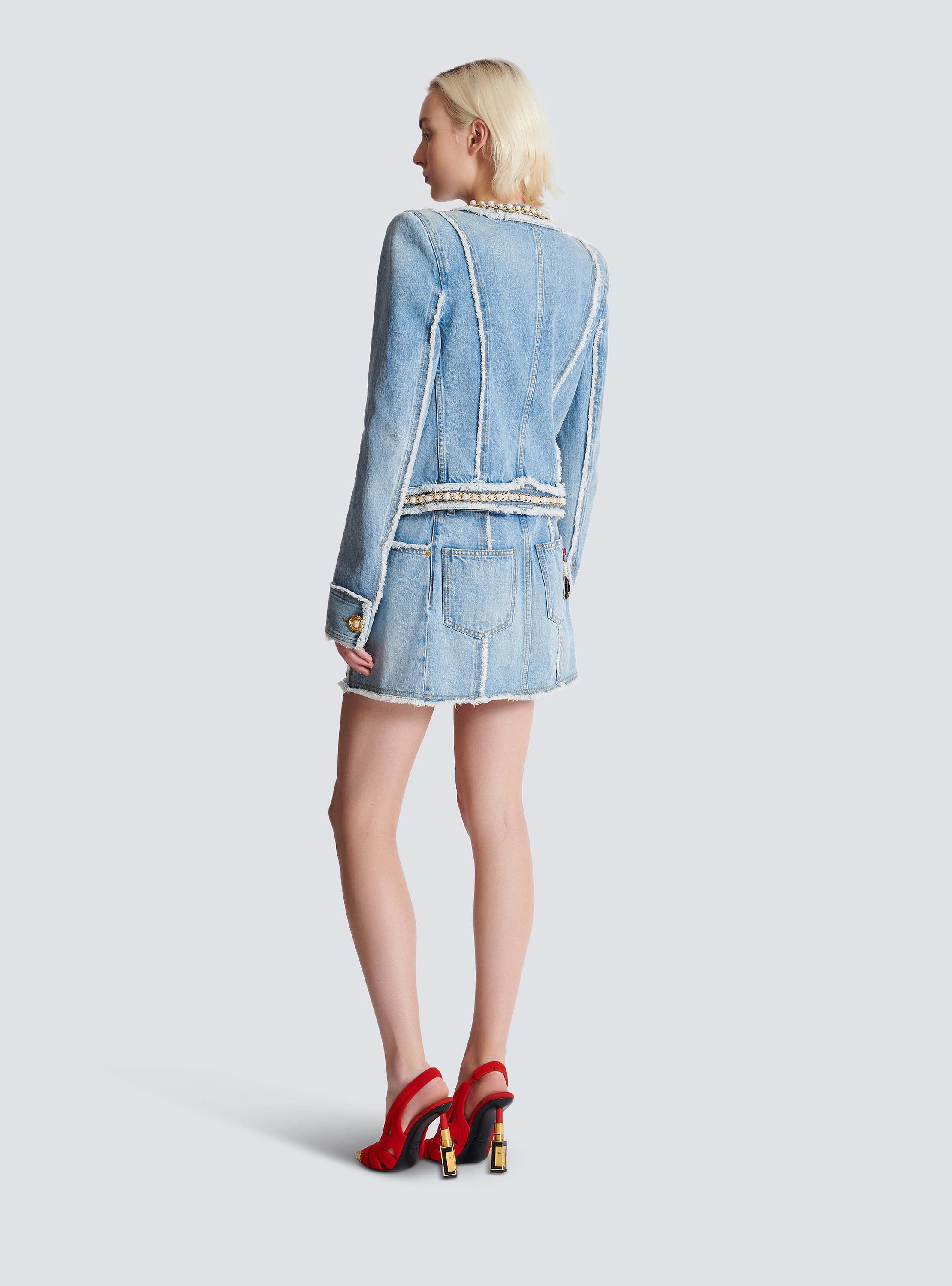 ジャケット BALMAIN Women Jackets EF0SK81075DF SPS Blue Denim jacket with pearl trim - Women | BALMAIN