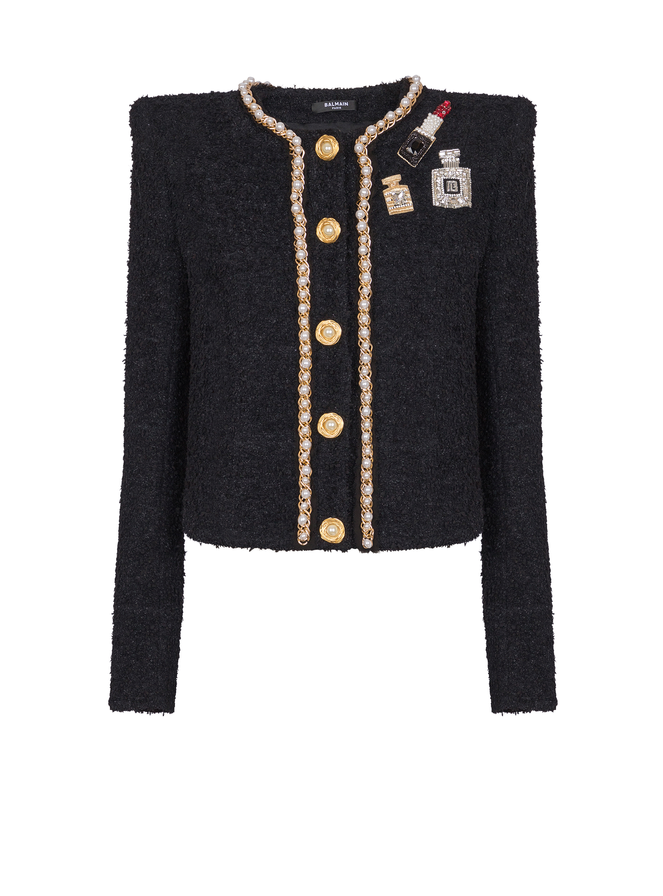 Patches Pearls Chains Detail Jacket