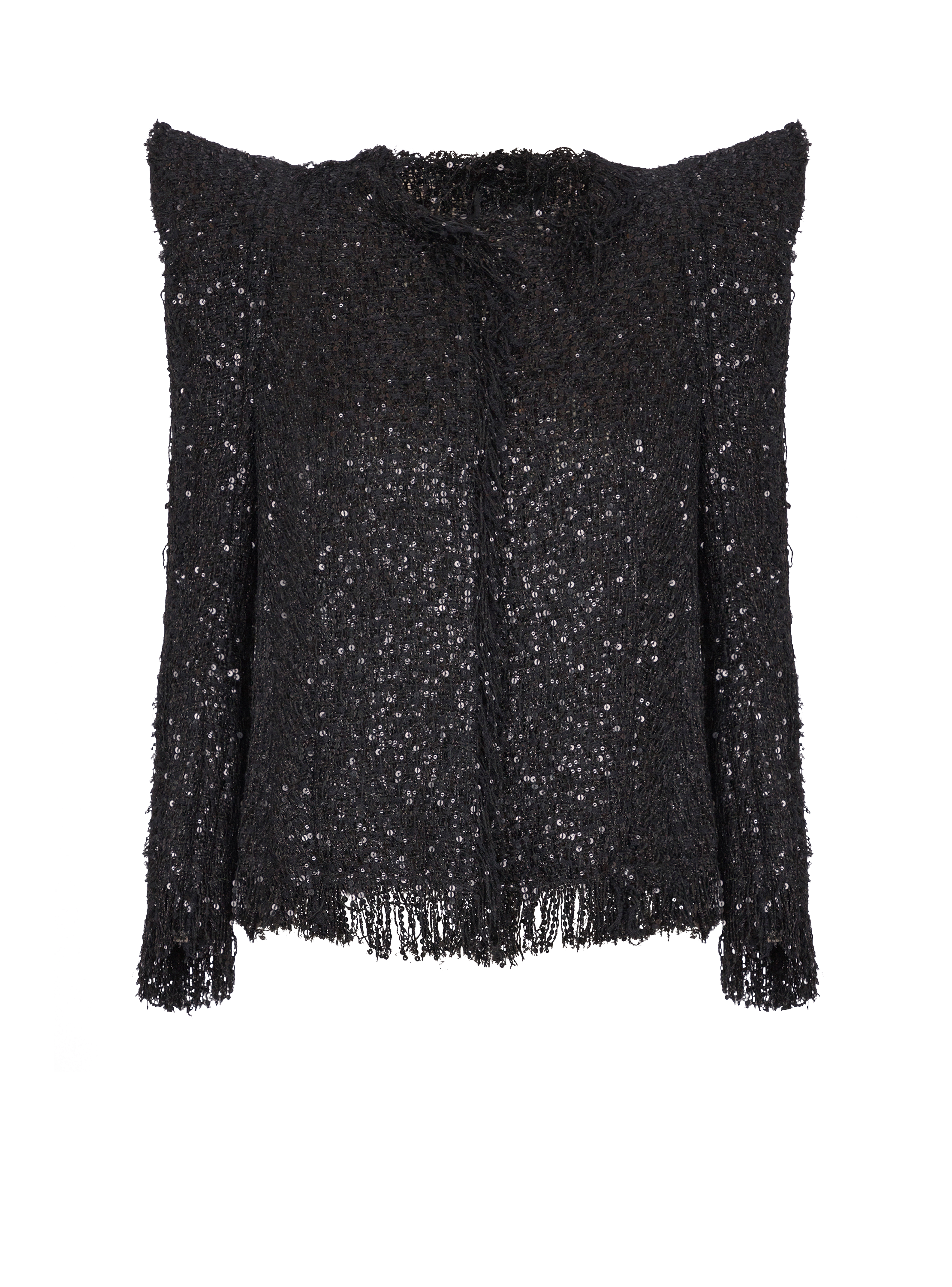 Edge-to-edge sequin tweed jacket