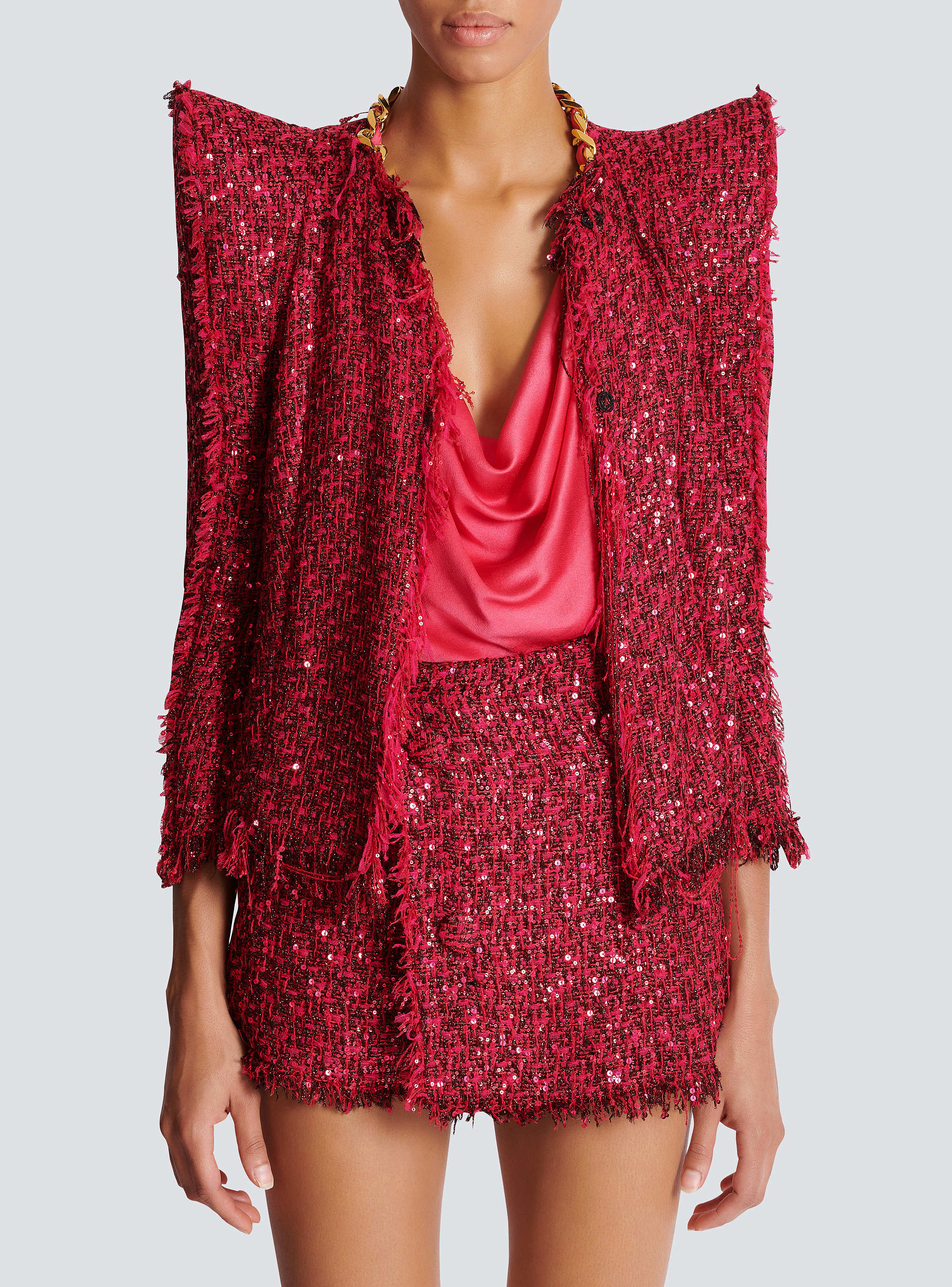 ジャケットその他 ASCLO Glitter Tweed Short Sleeve Jacket Sequined Bouclé Short Jacket