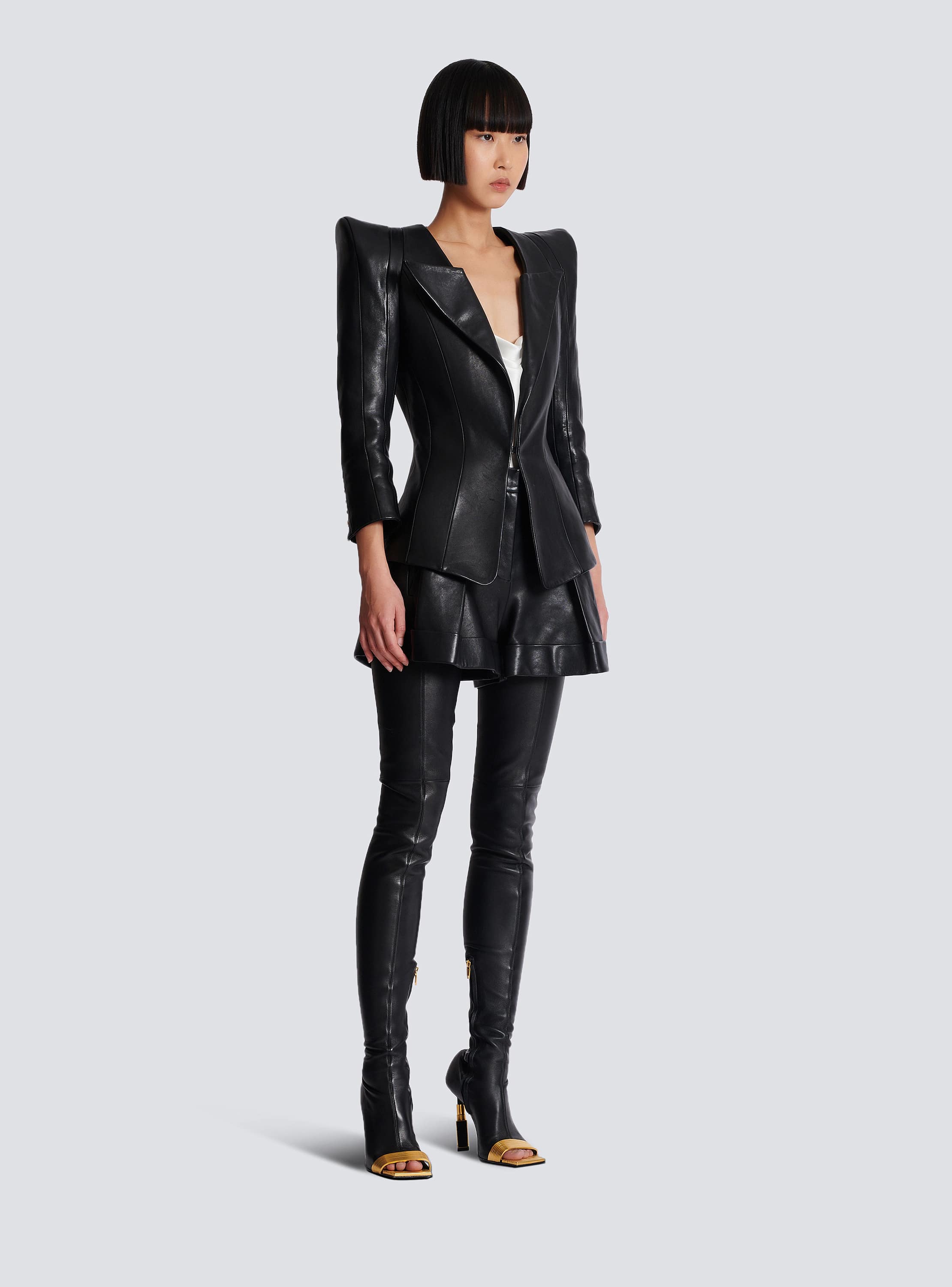 Zipped leather biker jacket black - Women | BALMAIN