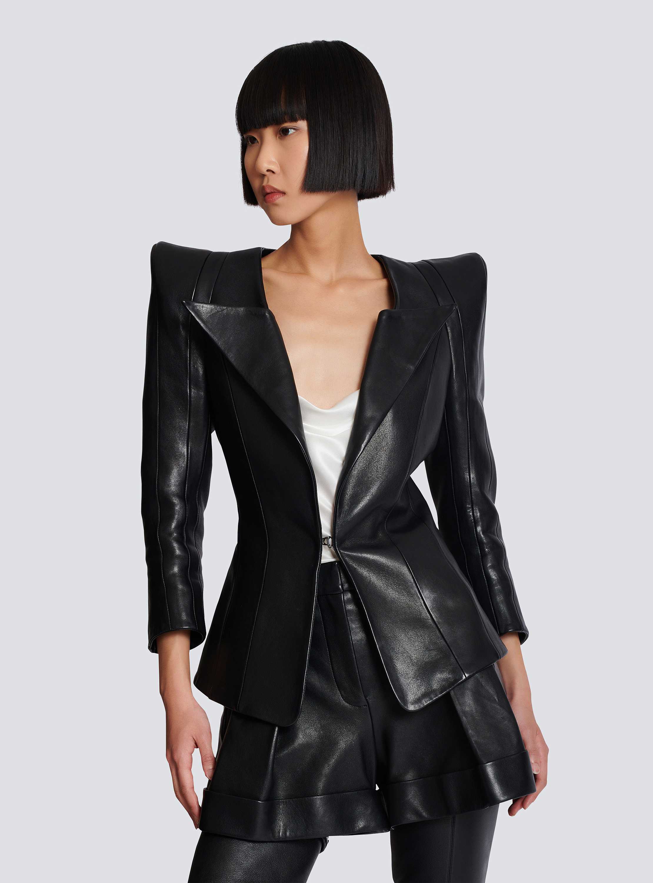 Zipped leather biker jacket black - Women | BALMAIN