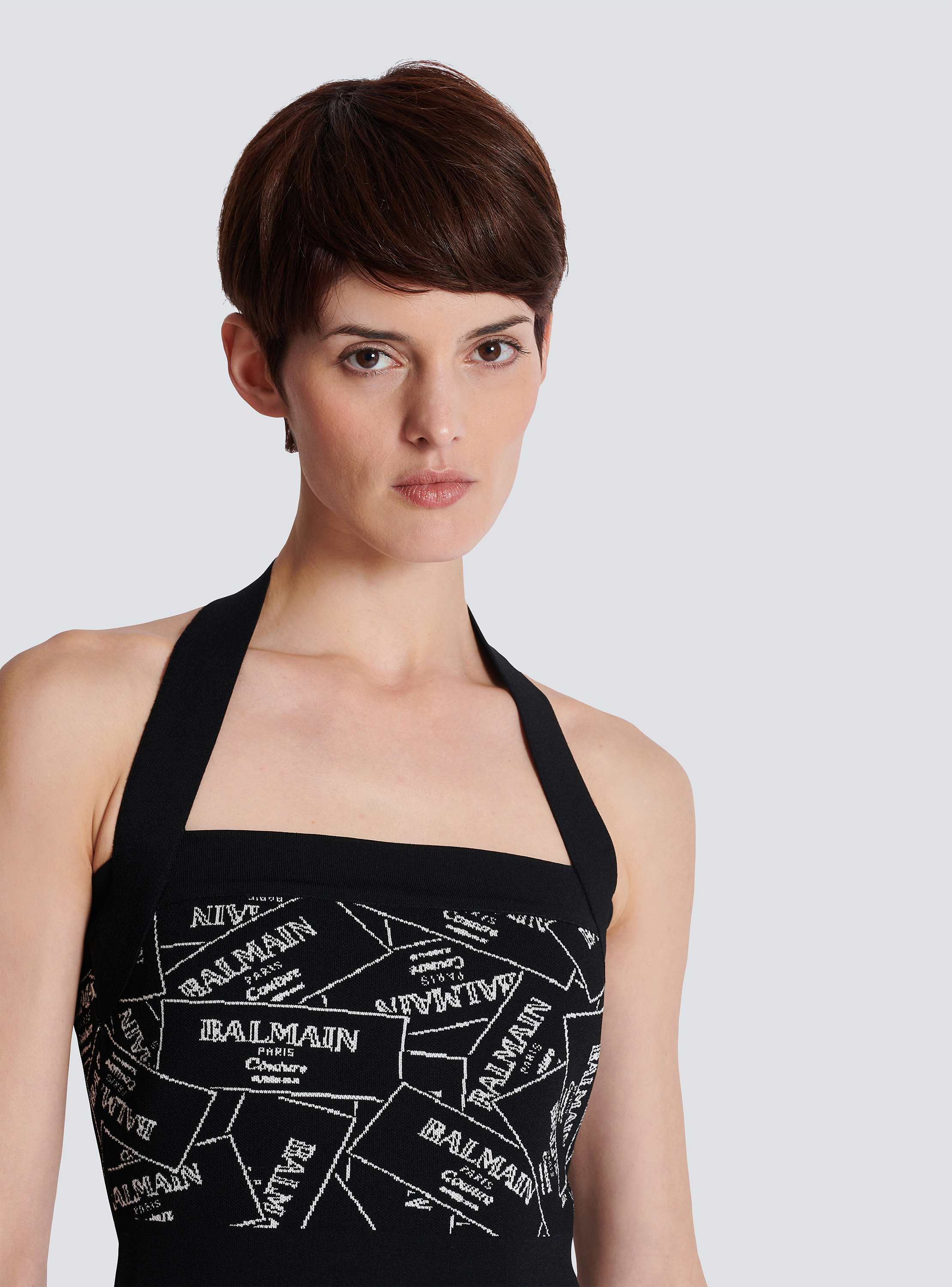 Knit halterneck top with Balmain label motif - Women | BALMAIN