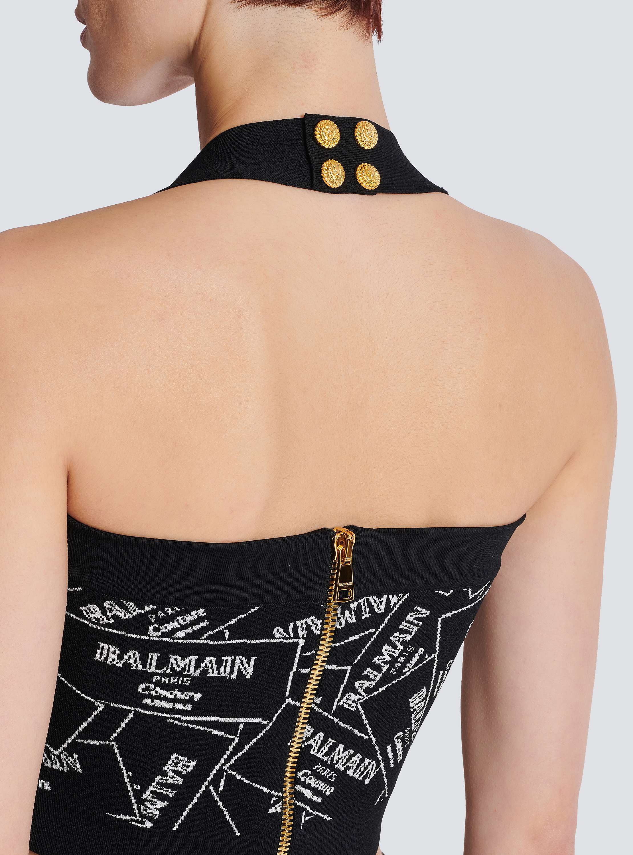 Knit halterneck top with Balmain label motif - Women | BALMAIN