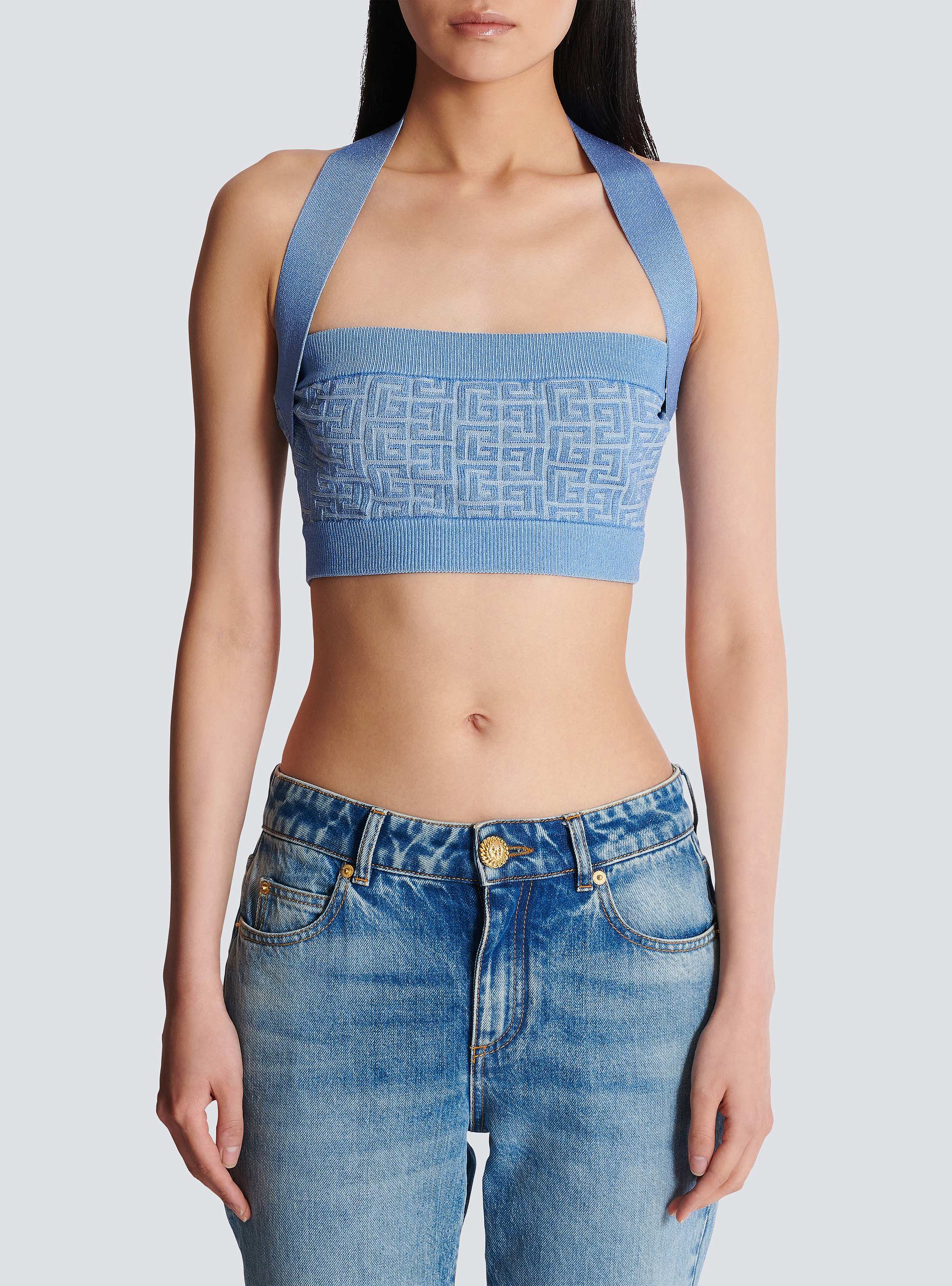 Knit halterneck top with PB Labyrinth monogram blue - Women