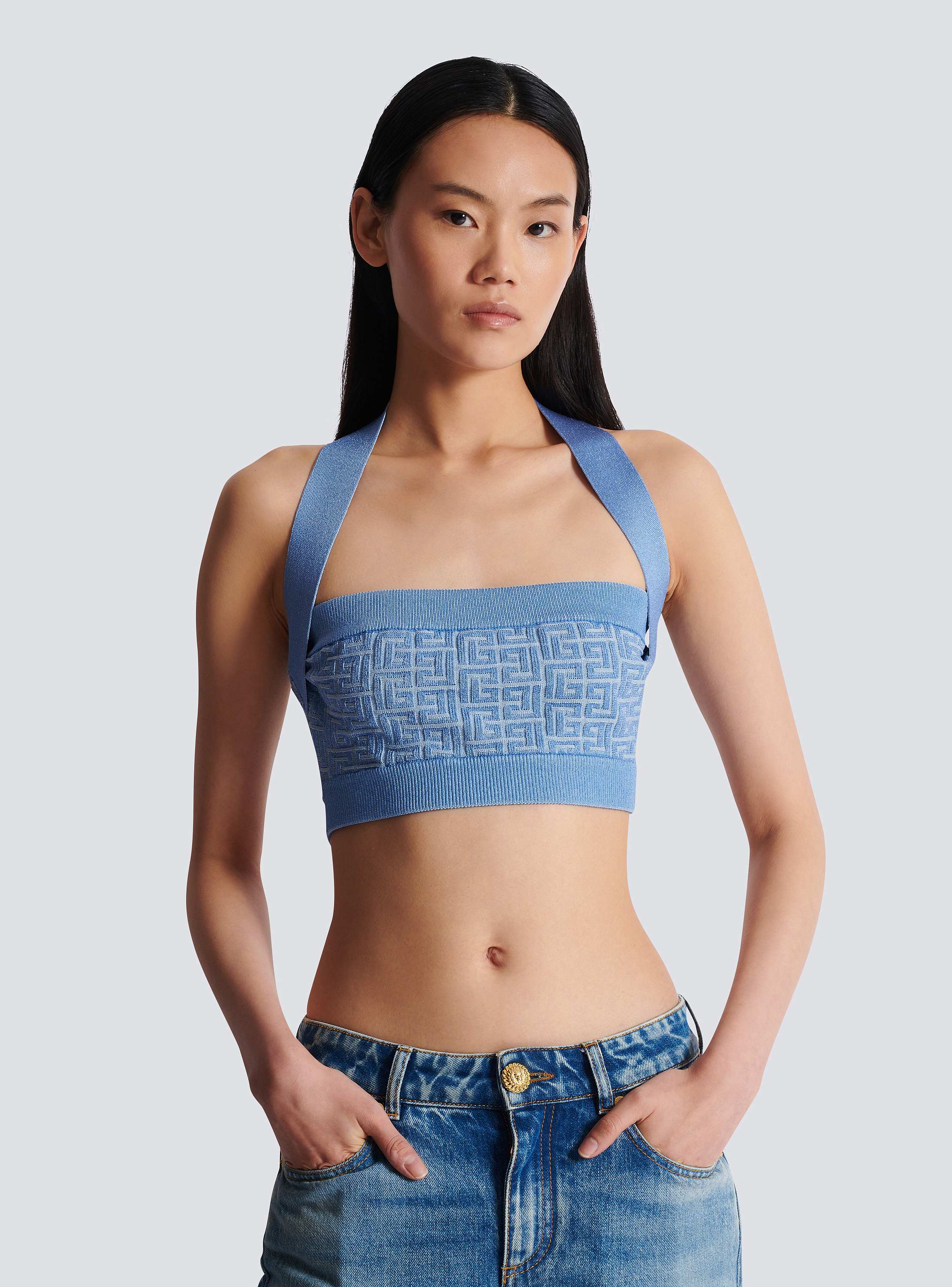 Knit halterneck top with PB Labyrinth monogram blue - Women Knit halterneck top with PB Labyrinth monogram blue - Women