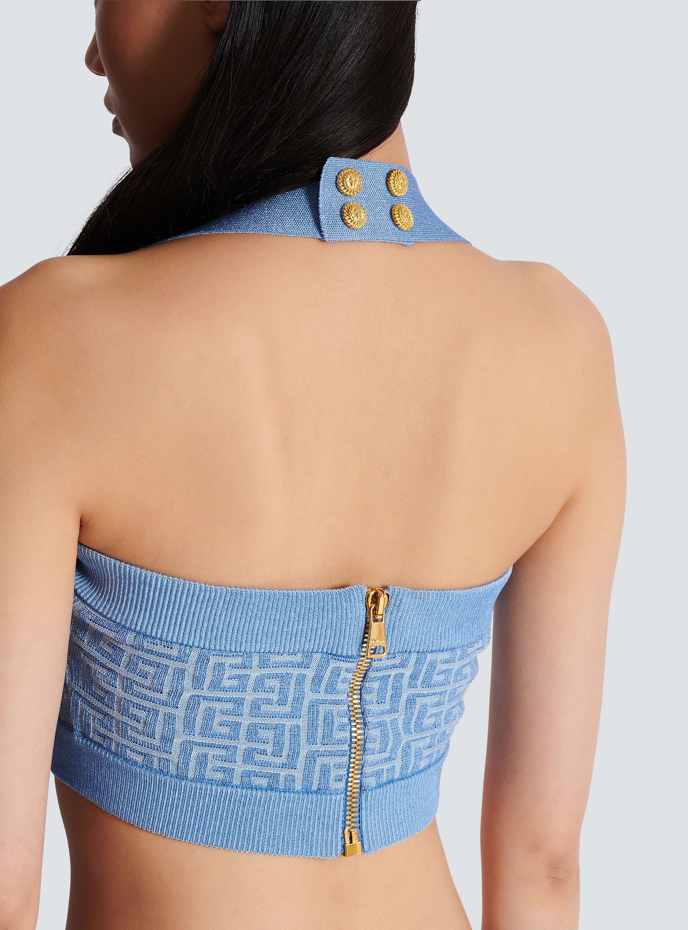 Knit halterneck top with PB Labyrinth monogram blue - Women Knit halterneck top with PB Labyrinth monogram blue - Women