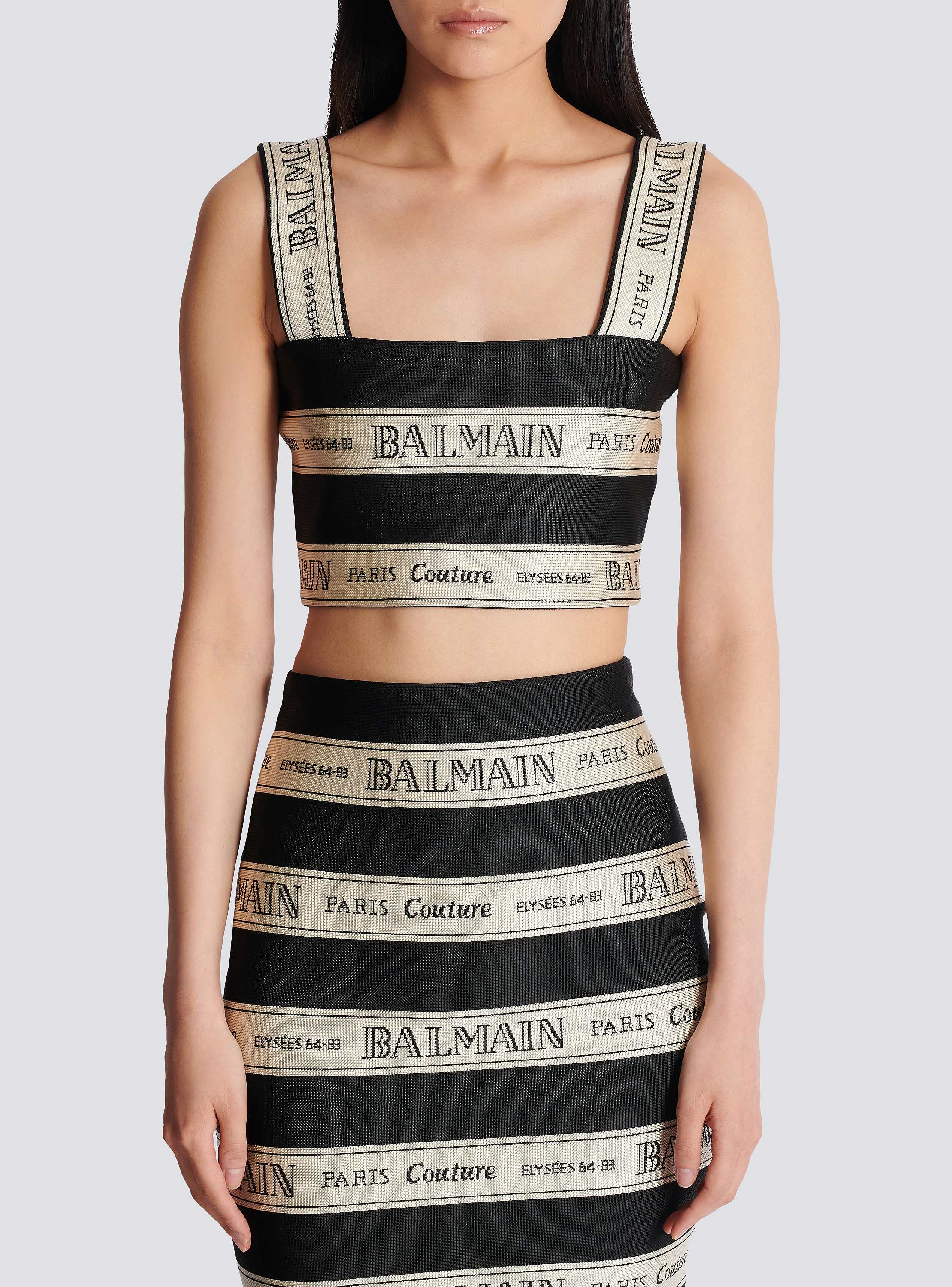 Balmain ribbon jacquard crop top black - Women | BALMAIN