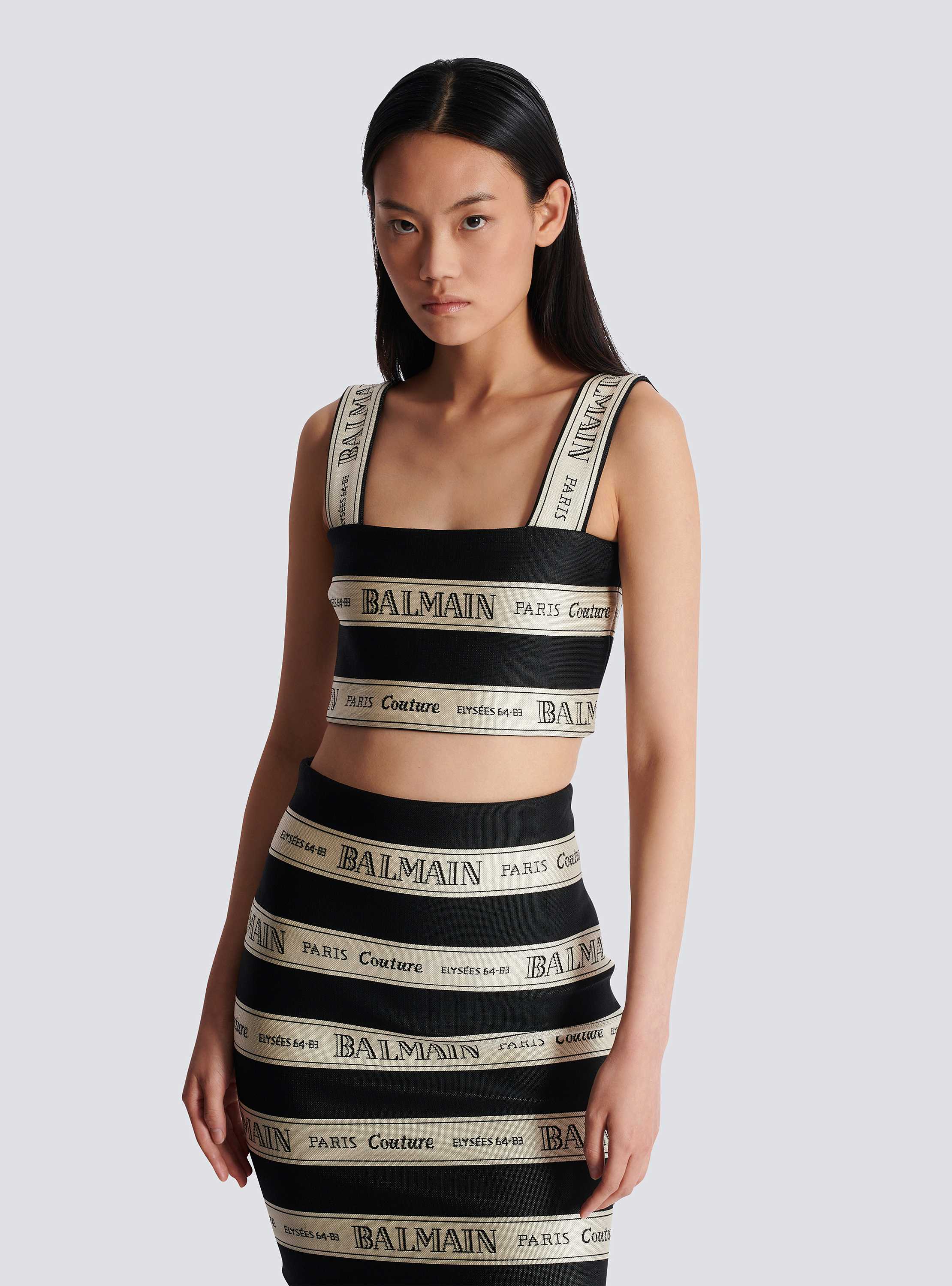 Balmain ribbon jacquard crop top black - Women | BALMAIN