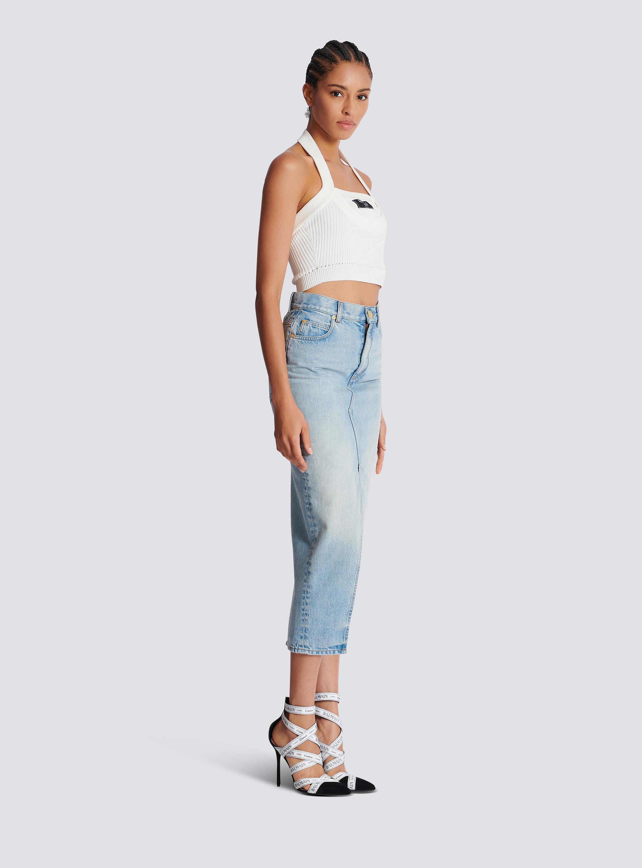 Tシャツ・カットソー BALMAIN Women Tunic Tops EF1AA380KI100FA WHITE Ribbed knit halterneck top white white - Women | BALMAIN