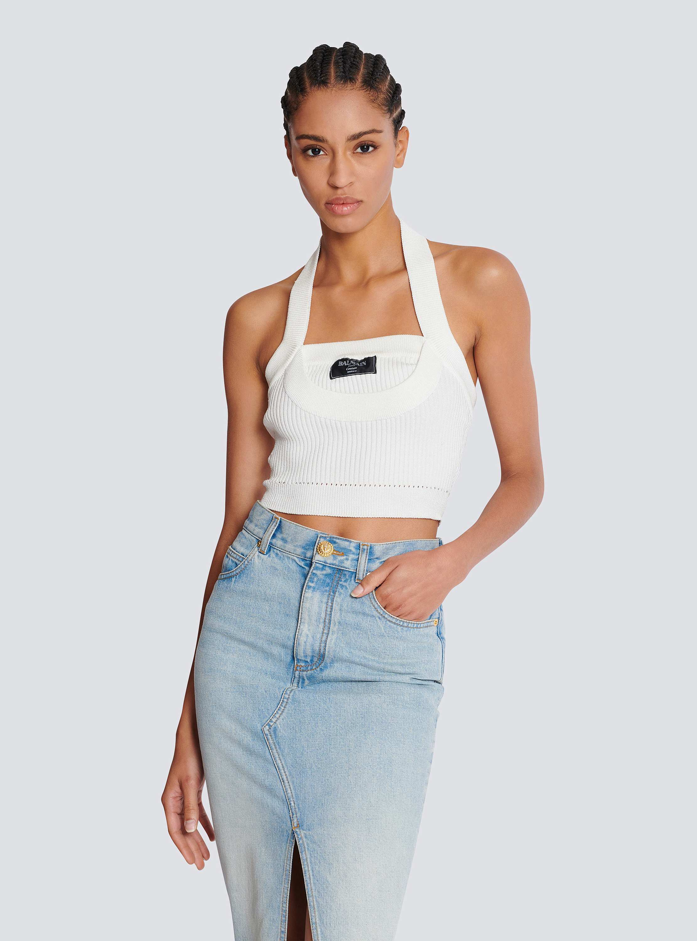 Ribbed knit halterneck top - Women | BALMAIN
