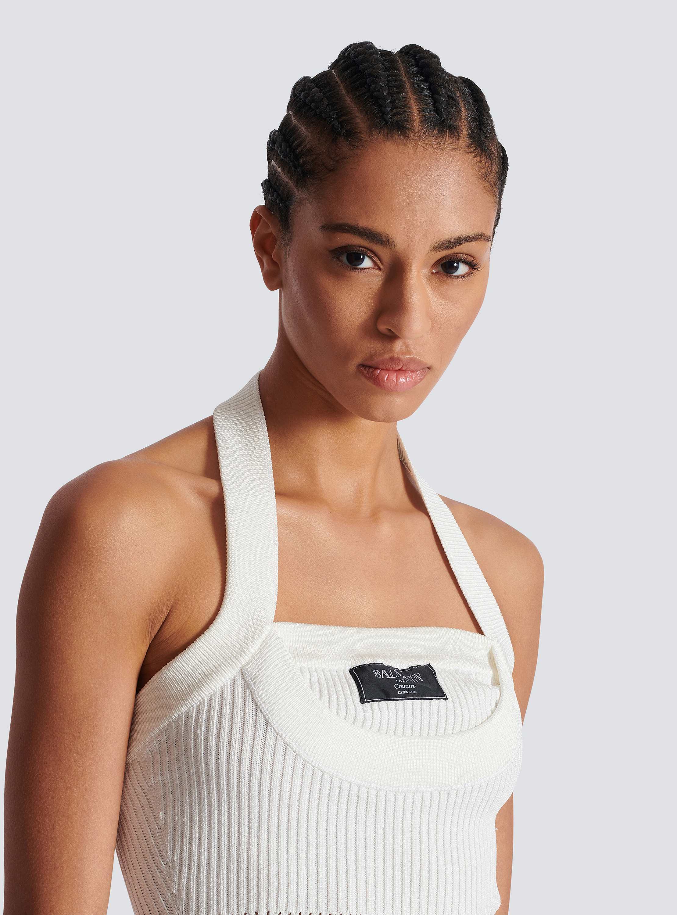 Ribbed knit halterneck top white - Women | BALMAIN