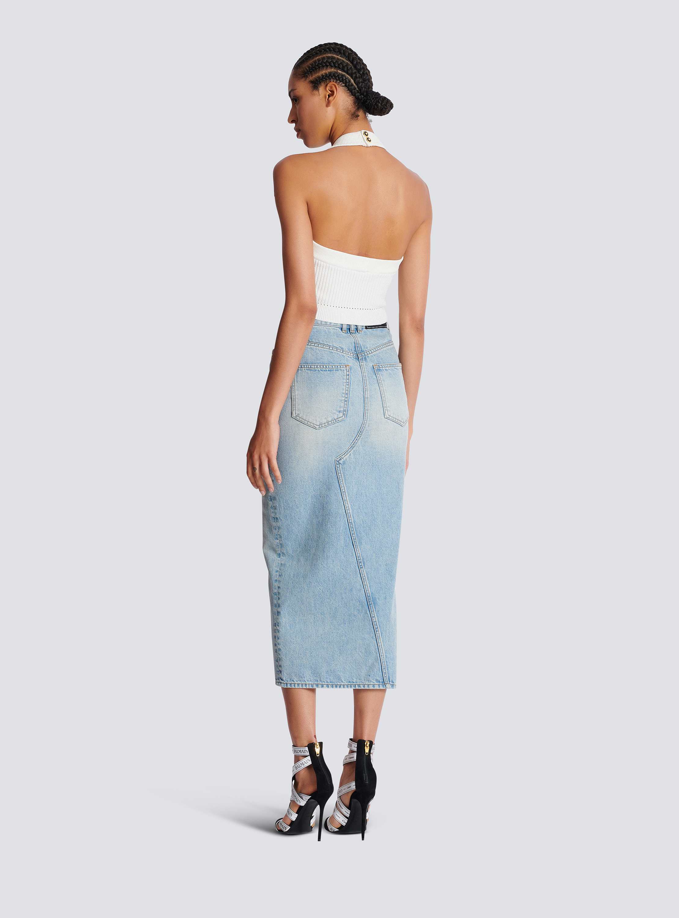 Ribbed knit halterneck top white white - Women | BALMAIN
