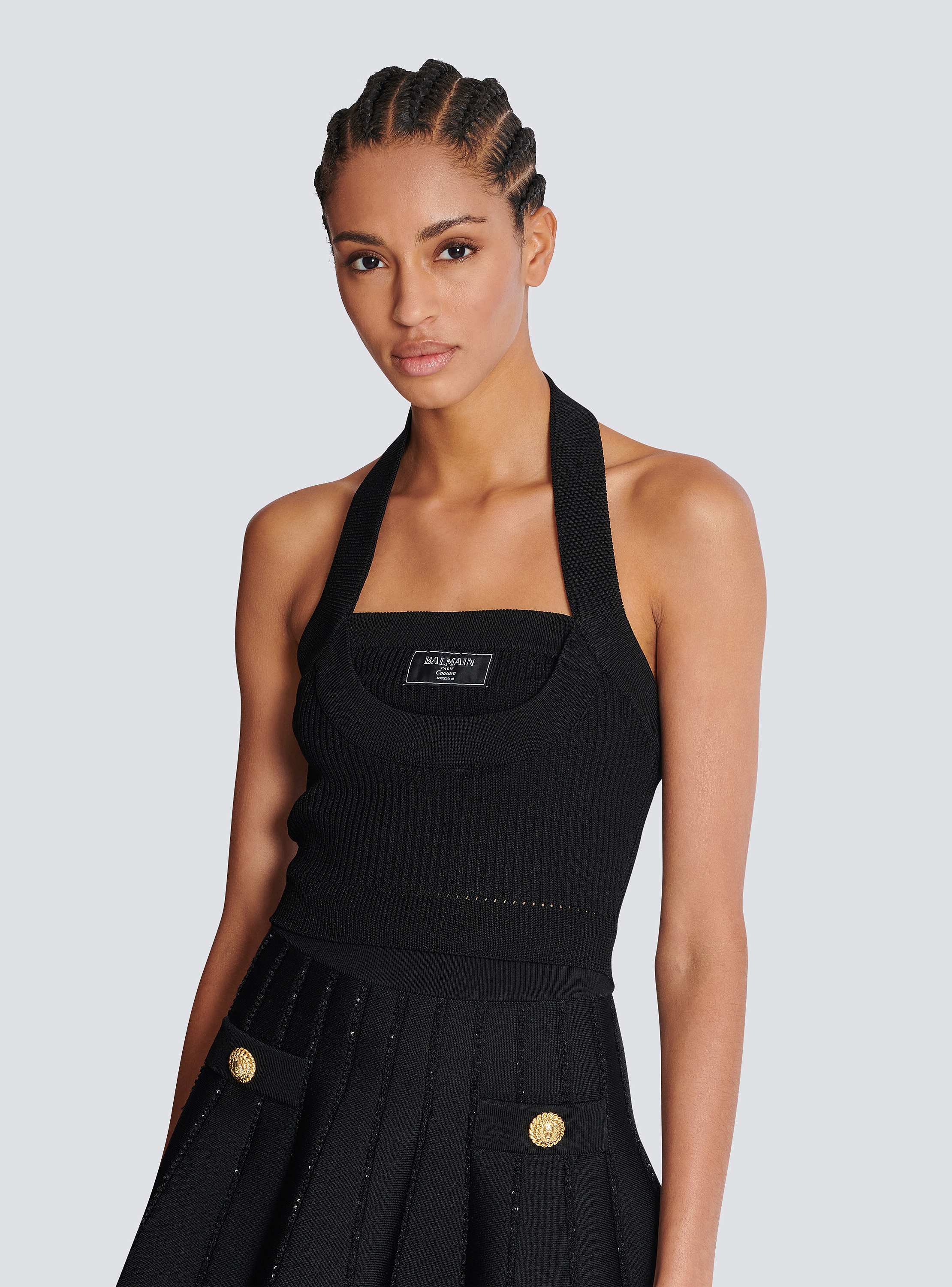 Ribbed knit halterneck top black - Women | BALMAIN