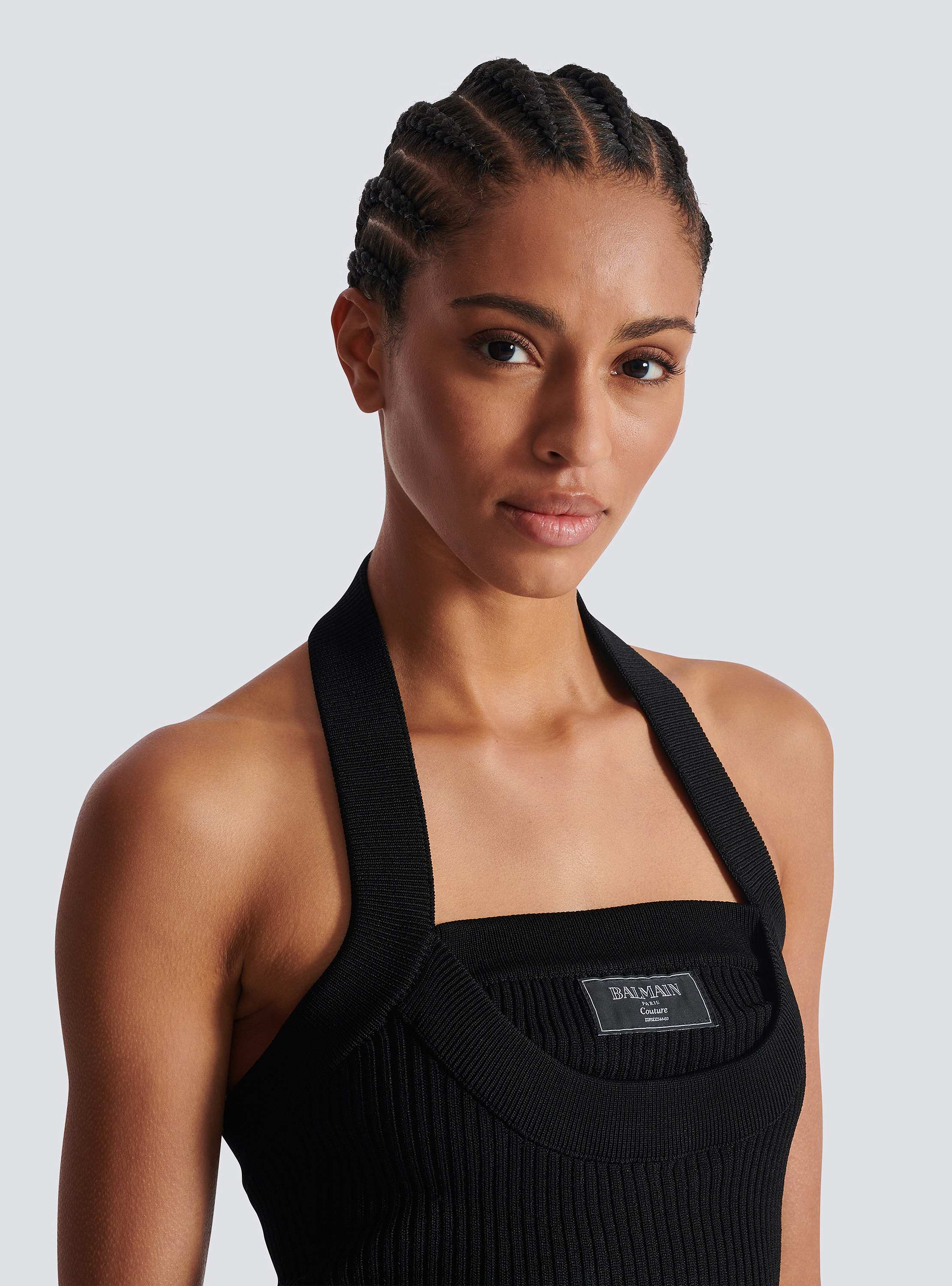 Ribbed knit halterneck top