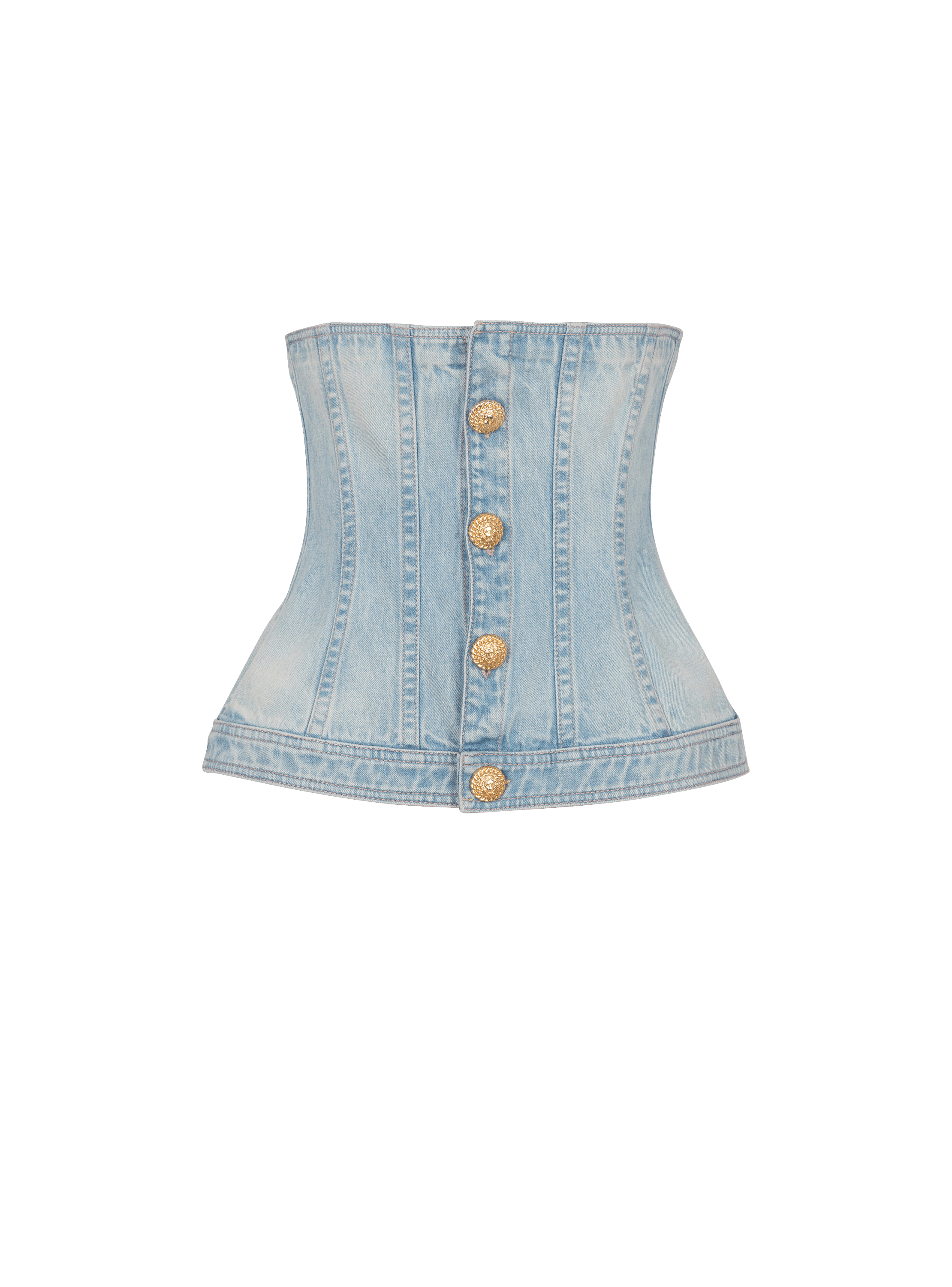 Buttoned light blue denim corset top