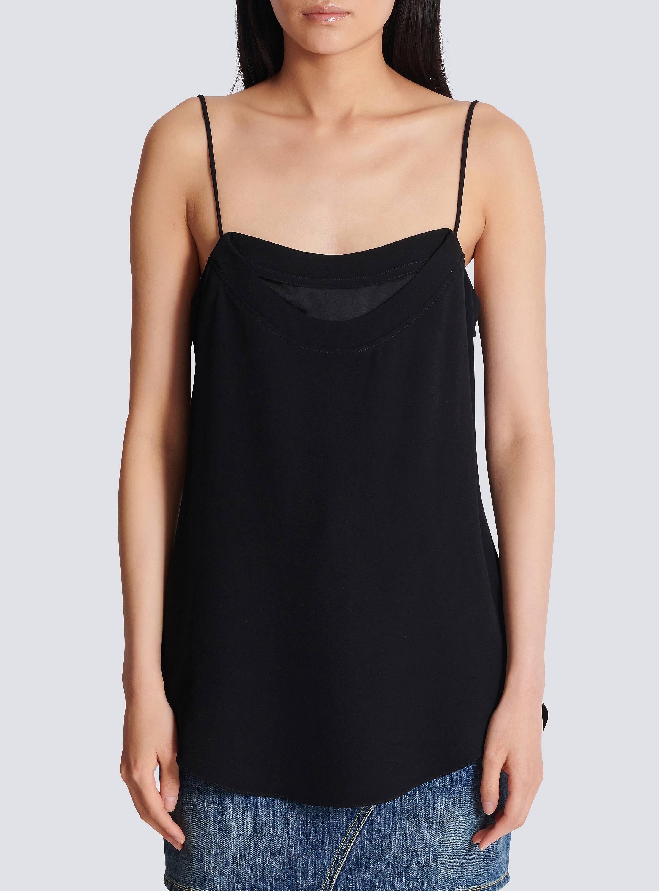 Thin-strap double-collar crepe satin top