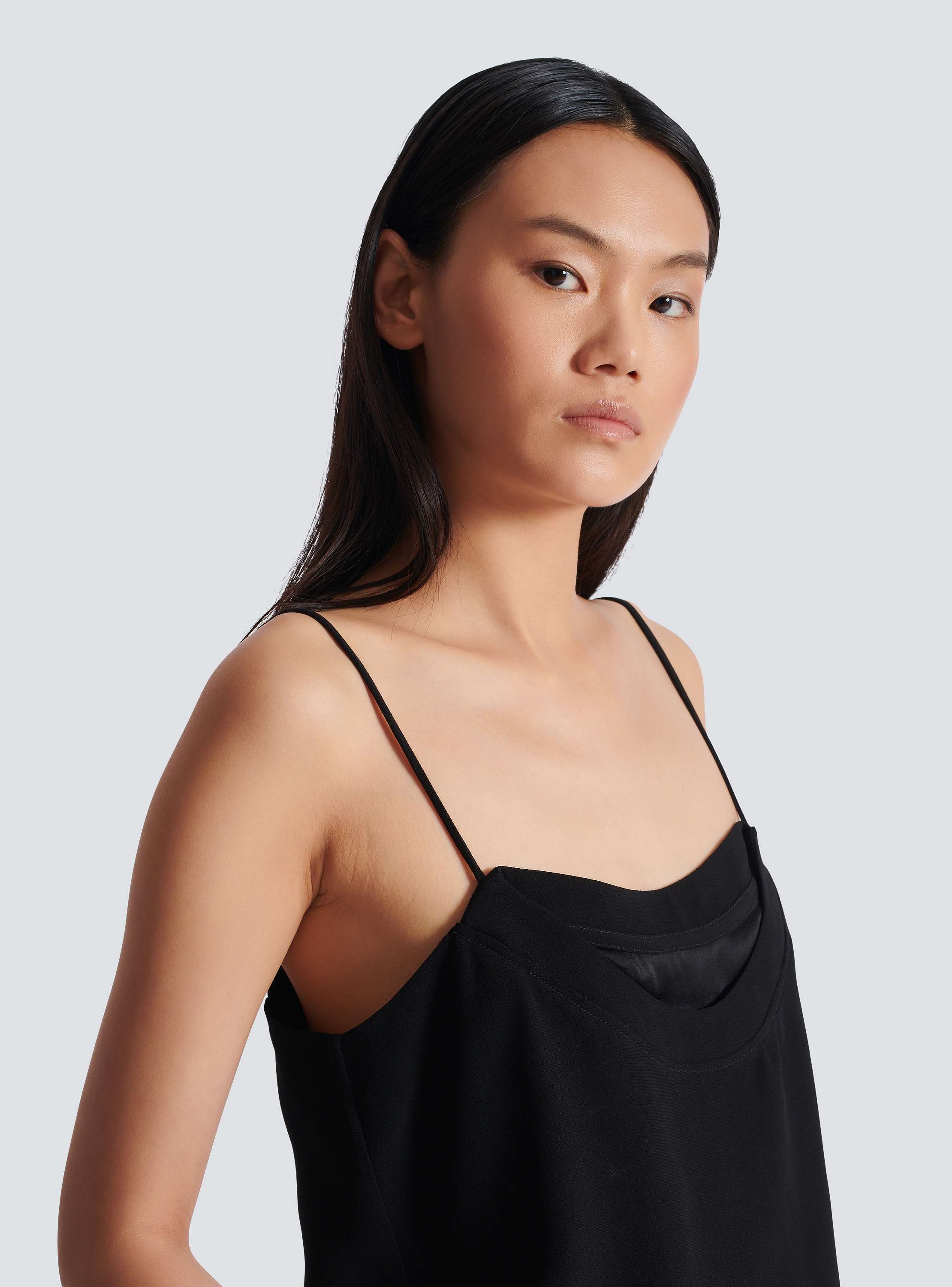 Thin-strap double-collar crepe satin top