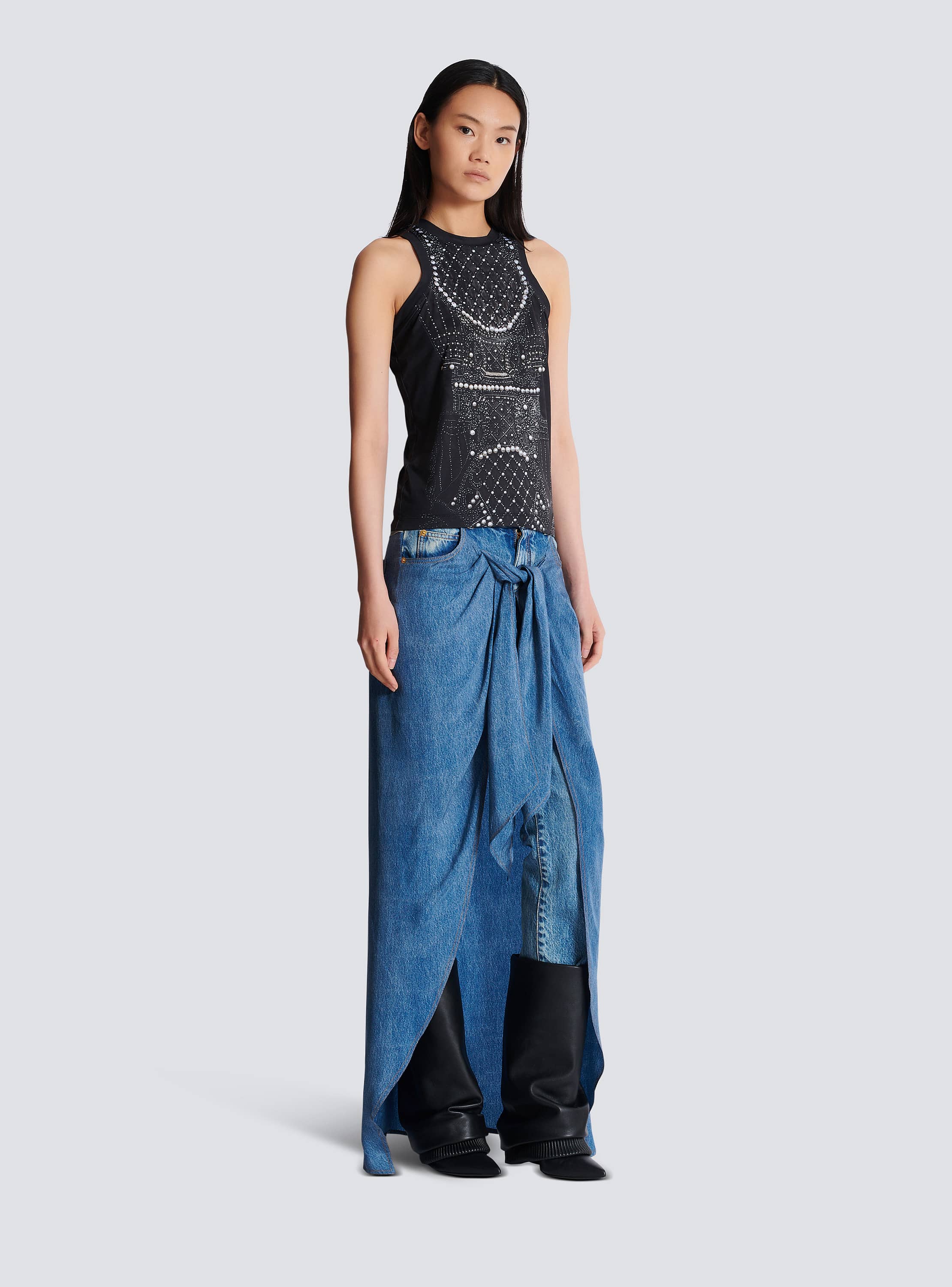 Soft tank top with faux embroidery print black black - Women
