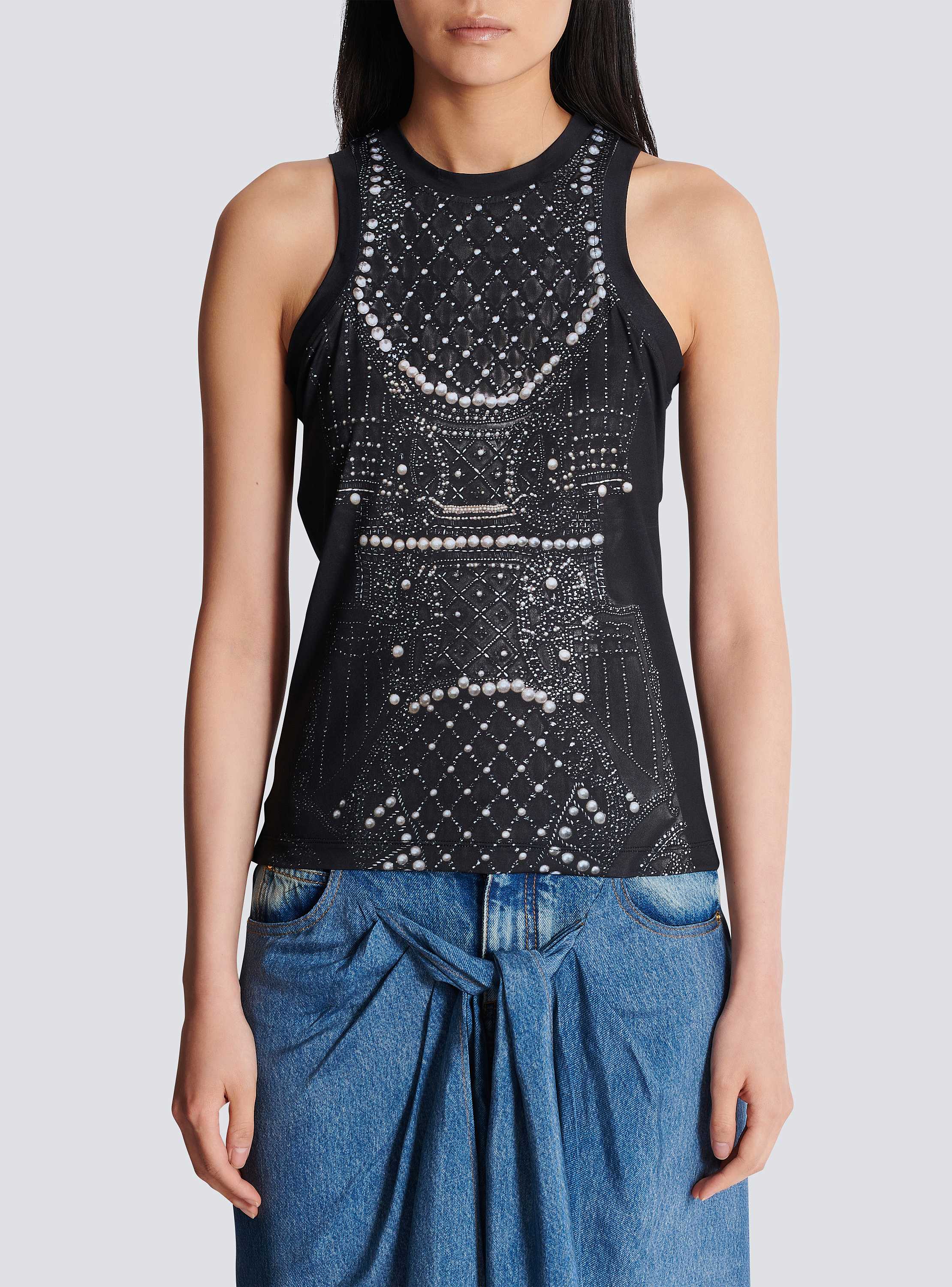 Tシャツ・カットソー BALMAIN Women Tops EF1EB045GE48 EAB BLACK Soft tank top with faux embroidery print black black - Women