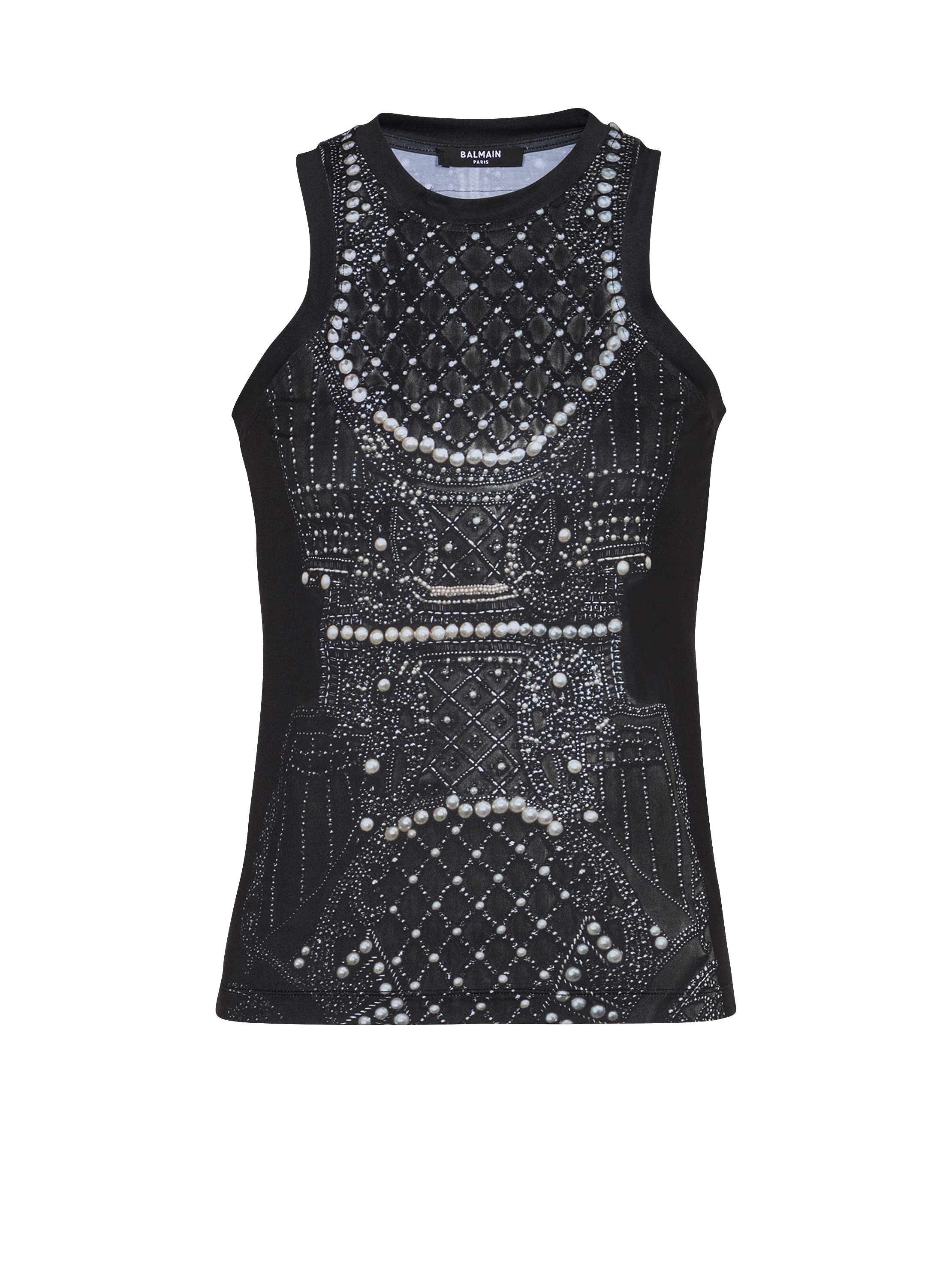 Soft tank top with faux embroidery print