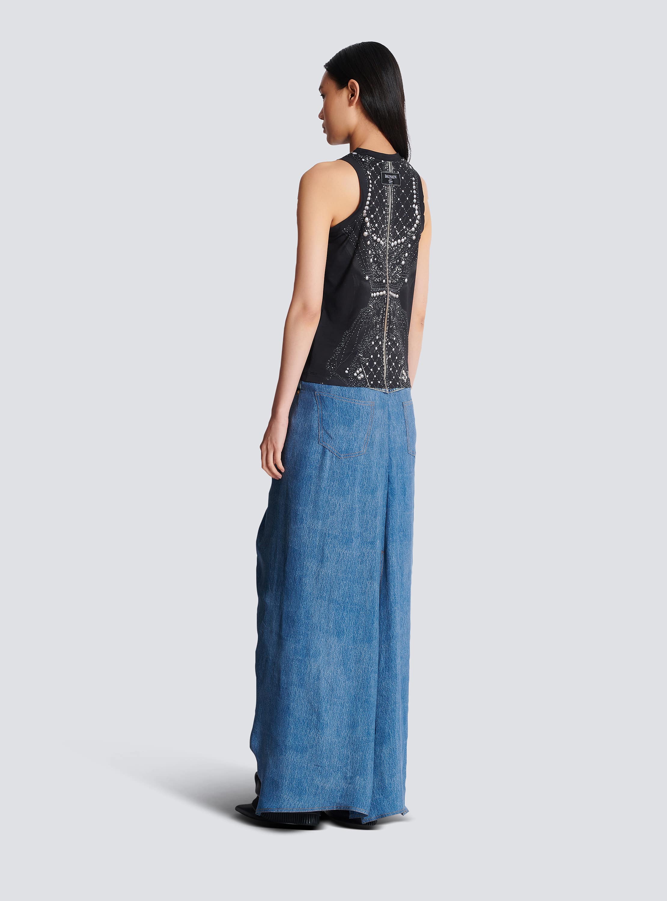 Tシャツ・カットソー BALMAIN Women Tops EF1EB045GE48 EAB BLACK Soft tank top with faux embroidery print black black - Women