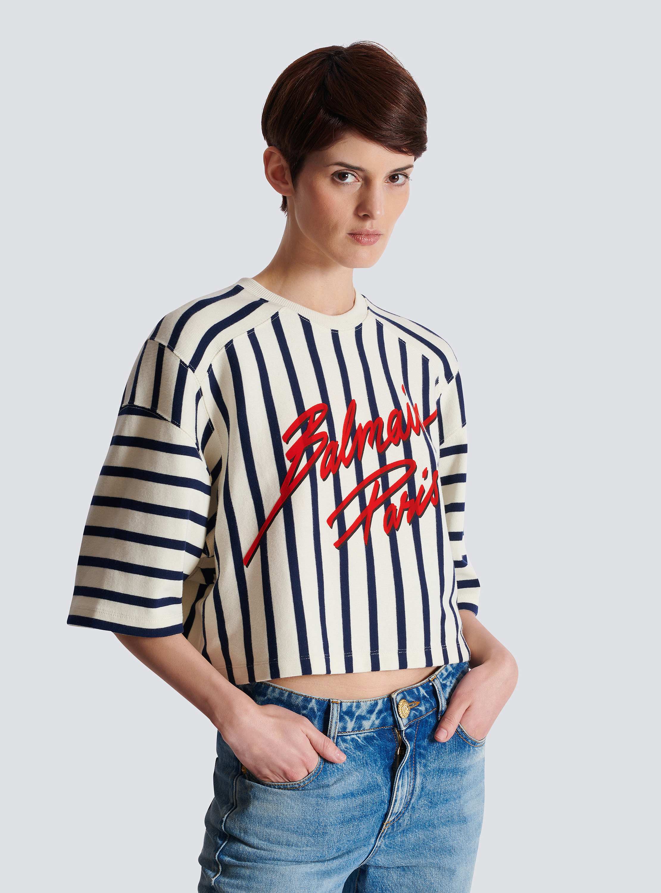 Balmain ベースボール ストライプ Tシャツ