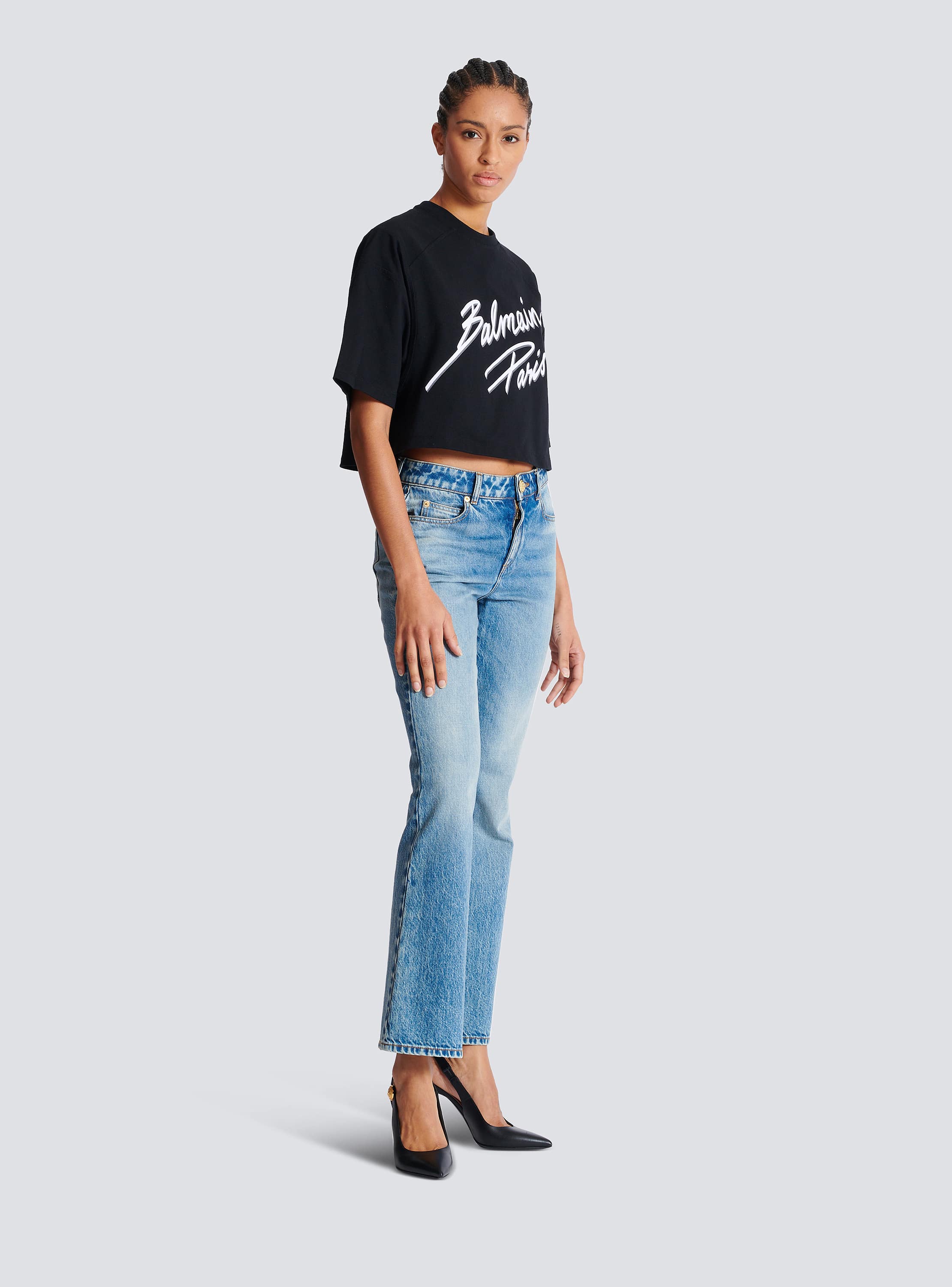 Tシャツ・カットソー Balmain Printed Logo Cropped T-Shirt Logo cropped T-shirt | Balmain | | Simons