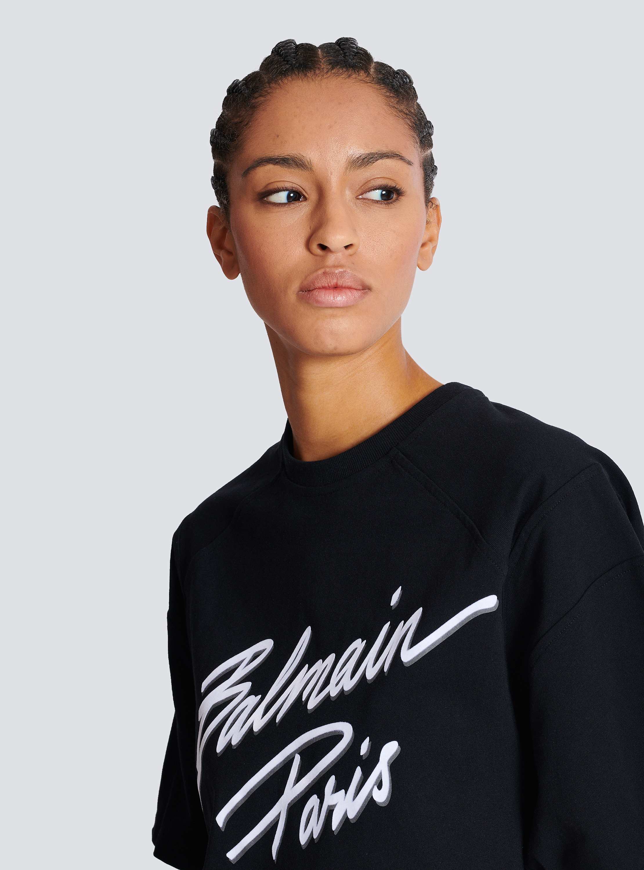 Cropped T-shirt with flocked Balmain Letter logo black