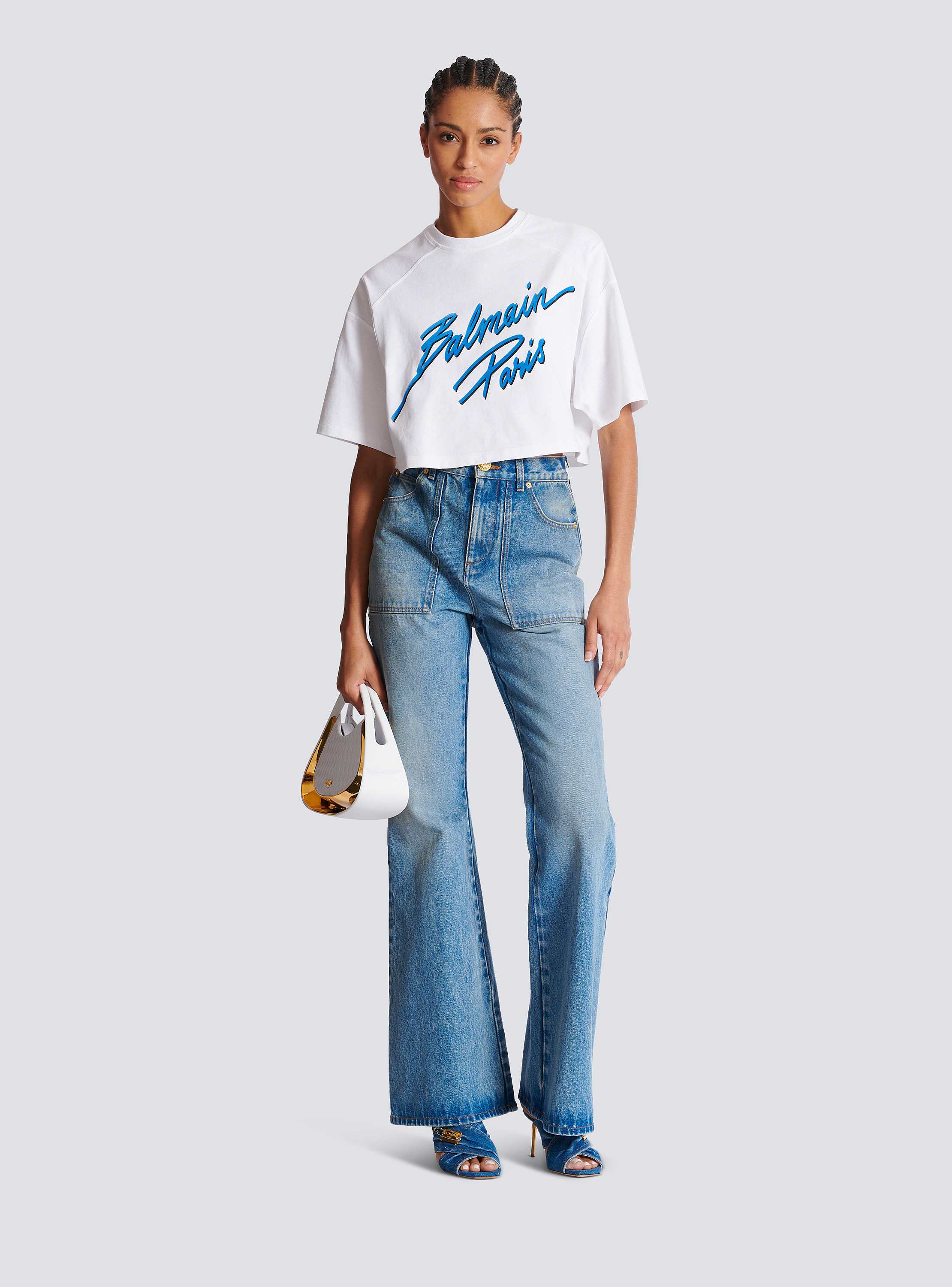 【関税込み】Balmain ブルー Balmain Paris プリント フーディ T-shirt with Balmain Paris print BALMAIN Blu | Grifo210