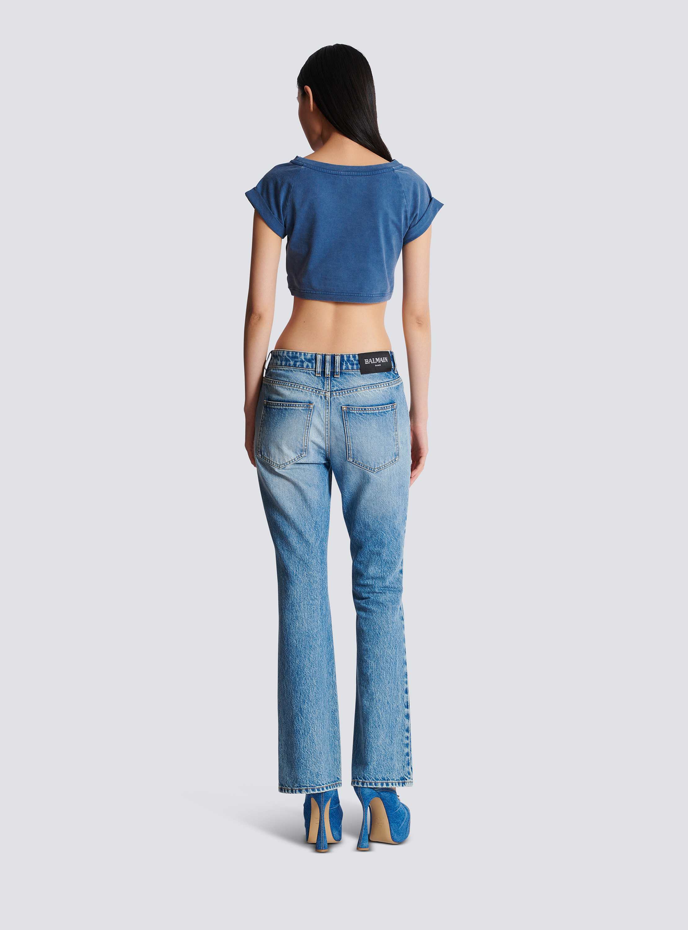 Cropped Balmain Couture embroidered T-shirt navy navy