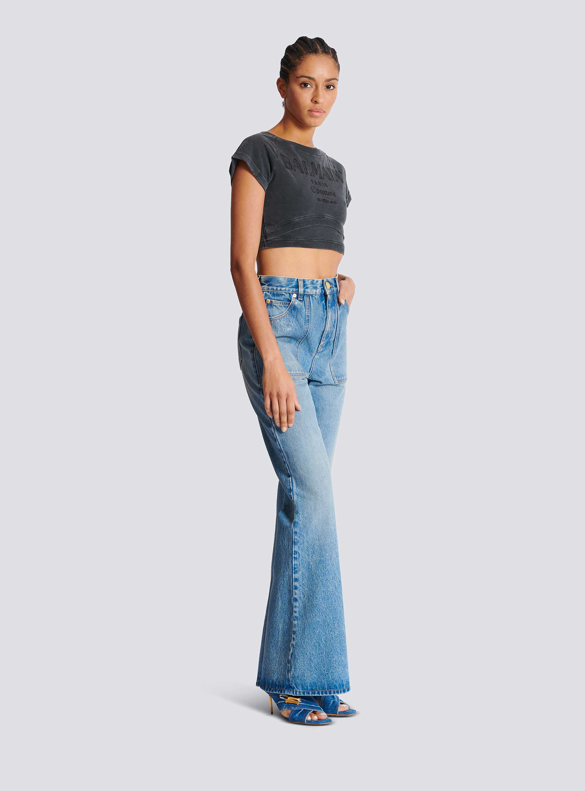 Cropped Balmain Couture embroidered T-shirt - Women | BALMAIN