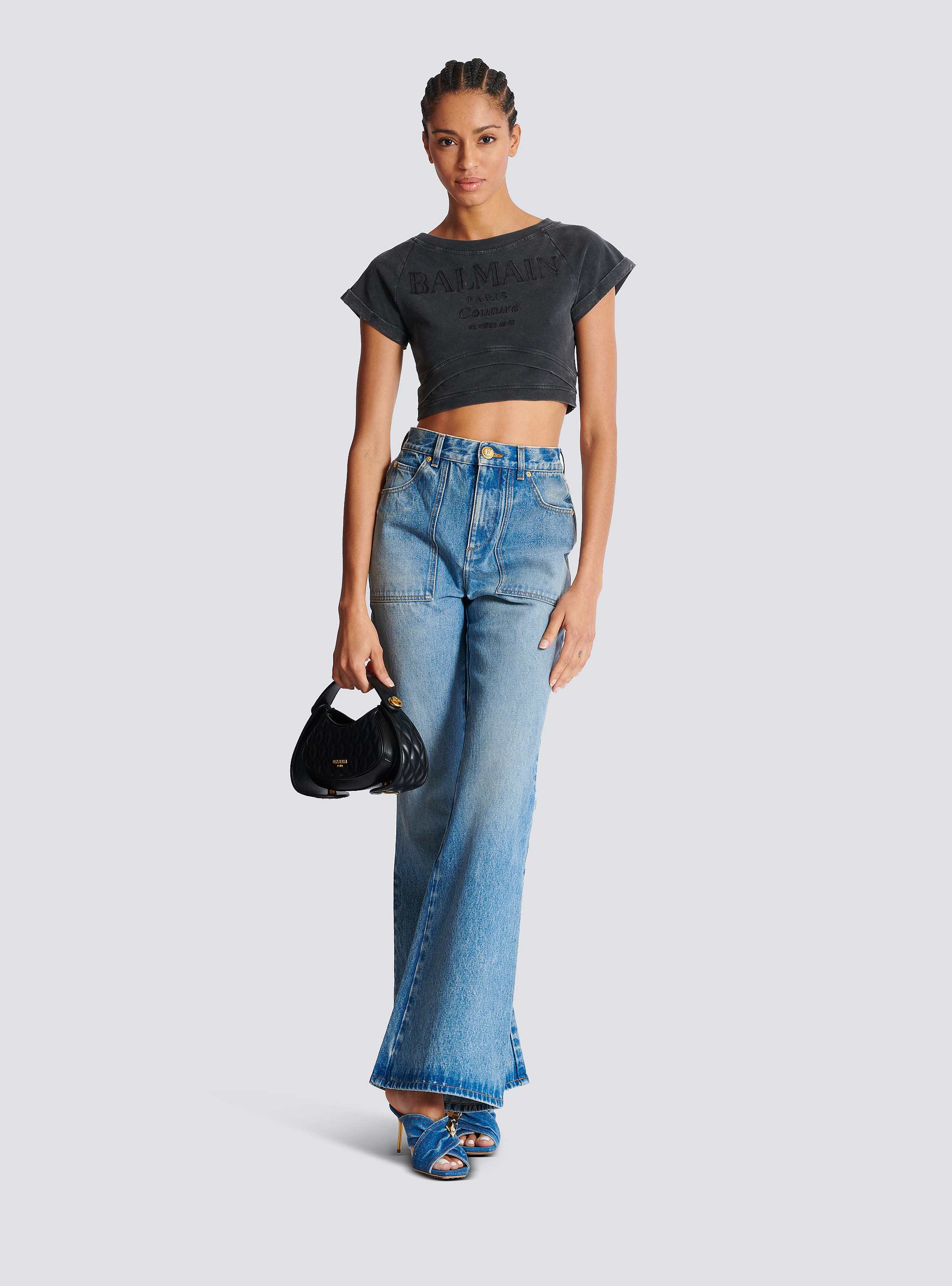 Cropped Balmain Couture embroidered T-shirt - Women | BALMAIN