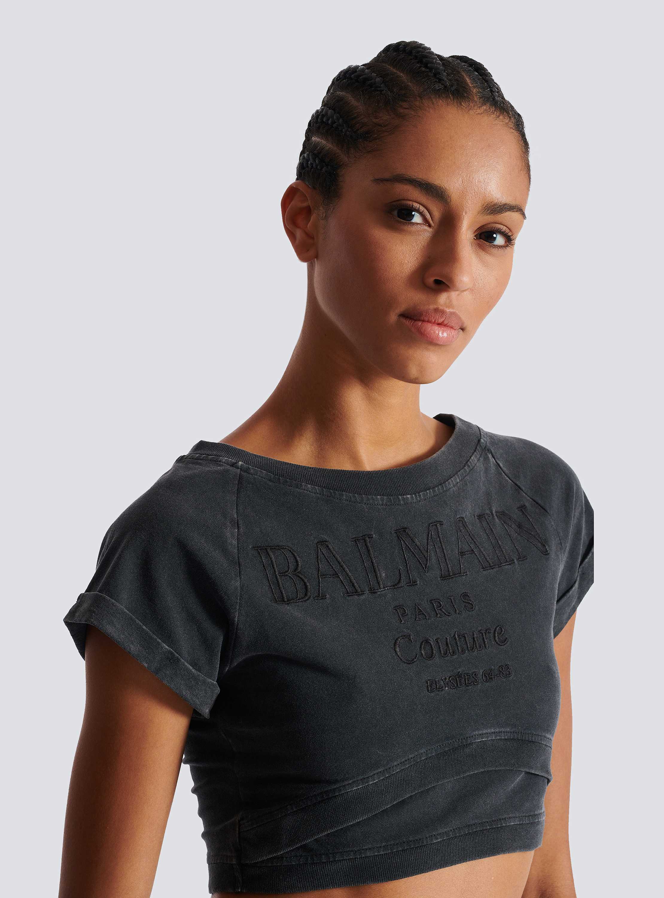 2024最新のスタイル Cropped Balmain Women - grey T-shirt embroidered Couture トップス