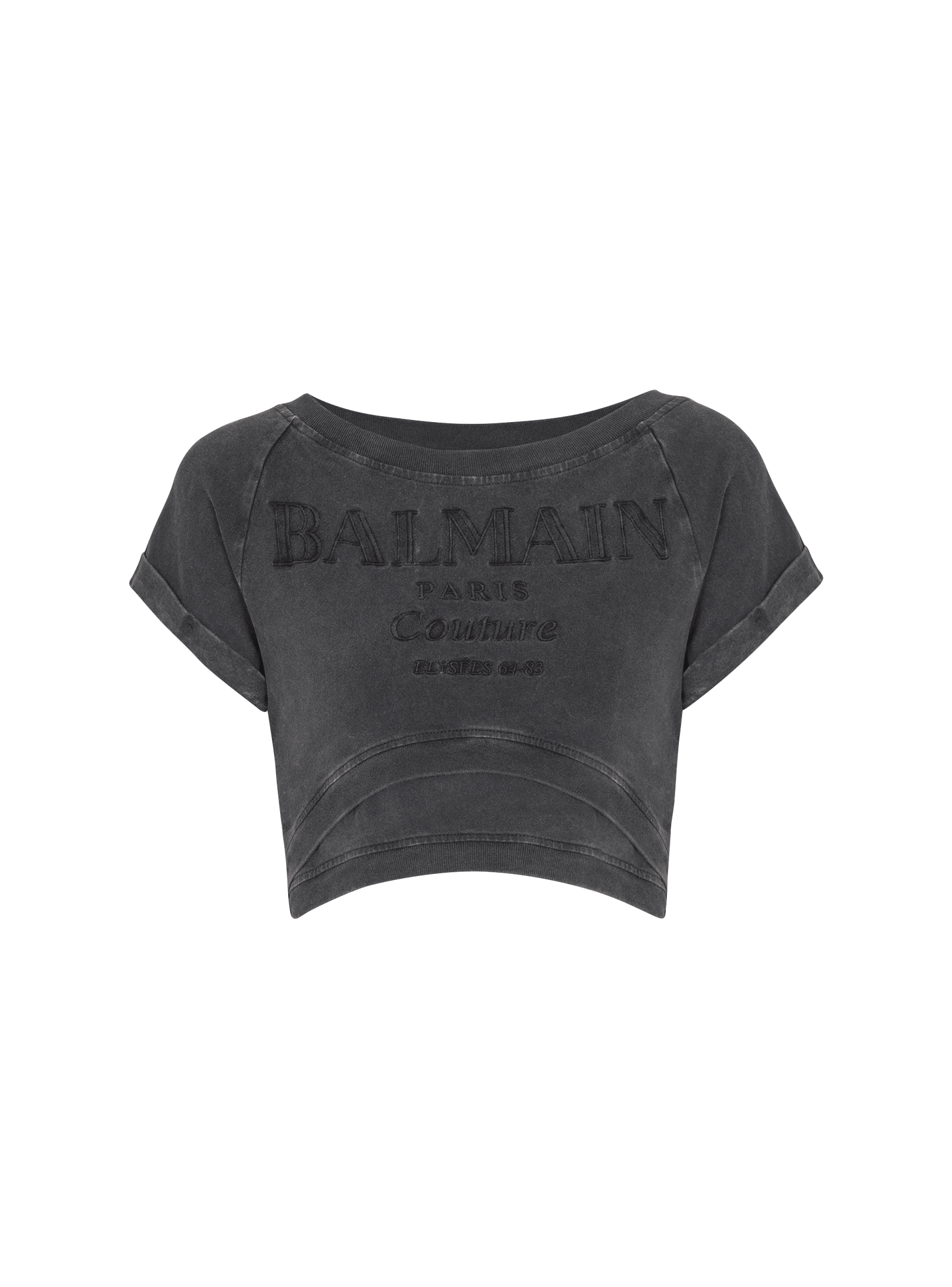 Cropped Balmain Couture embroidered T-shirt